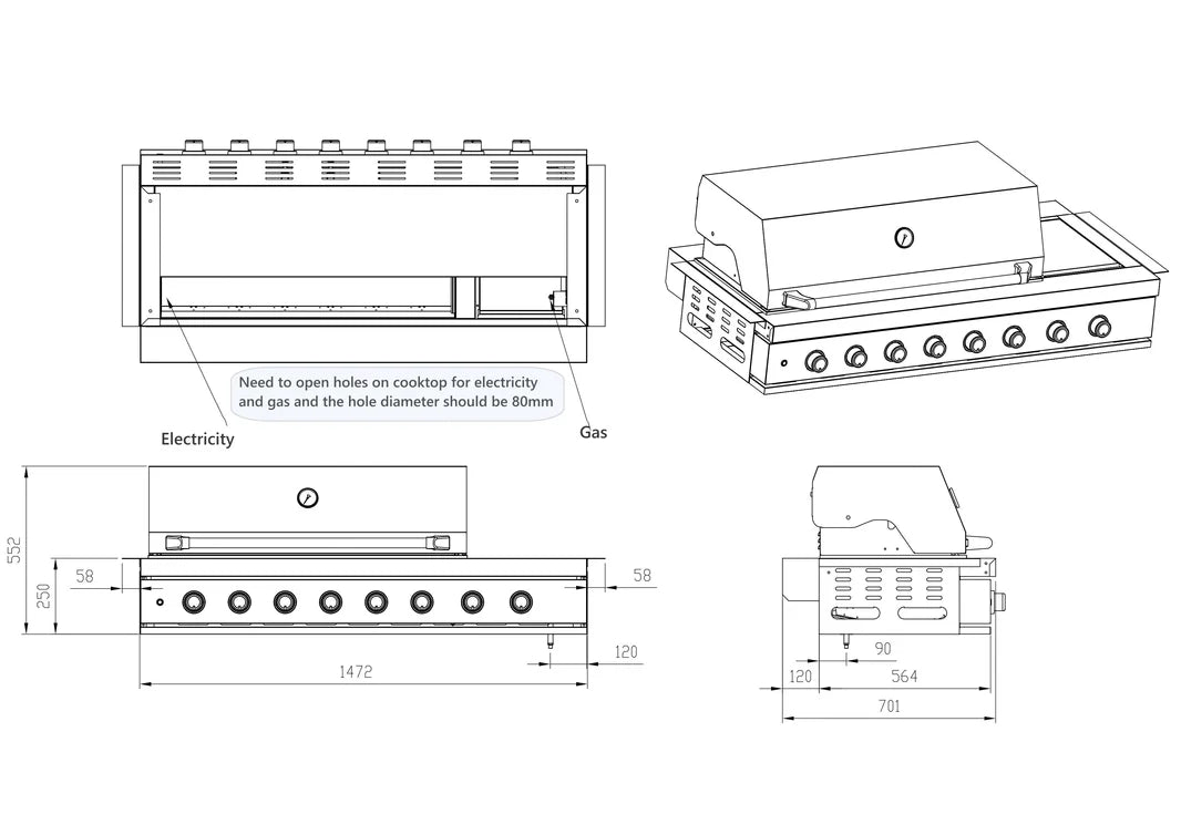 Aspire Stainless Steel 6 Burner BBQ on cabinet