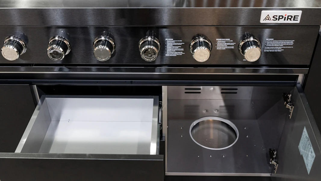 Aspire Stainless Steel 6 Burner BBQ on cabinet