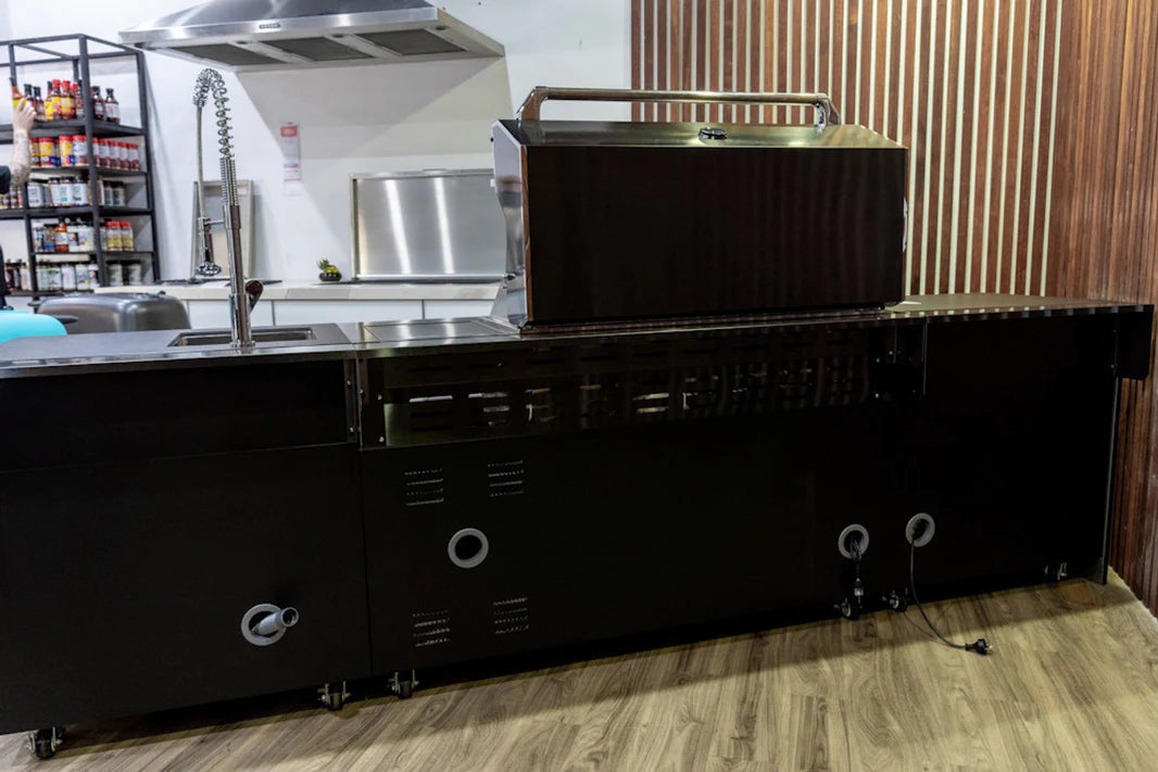 Aspire Stainless Steel 6 Burner BBQ on cabinet