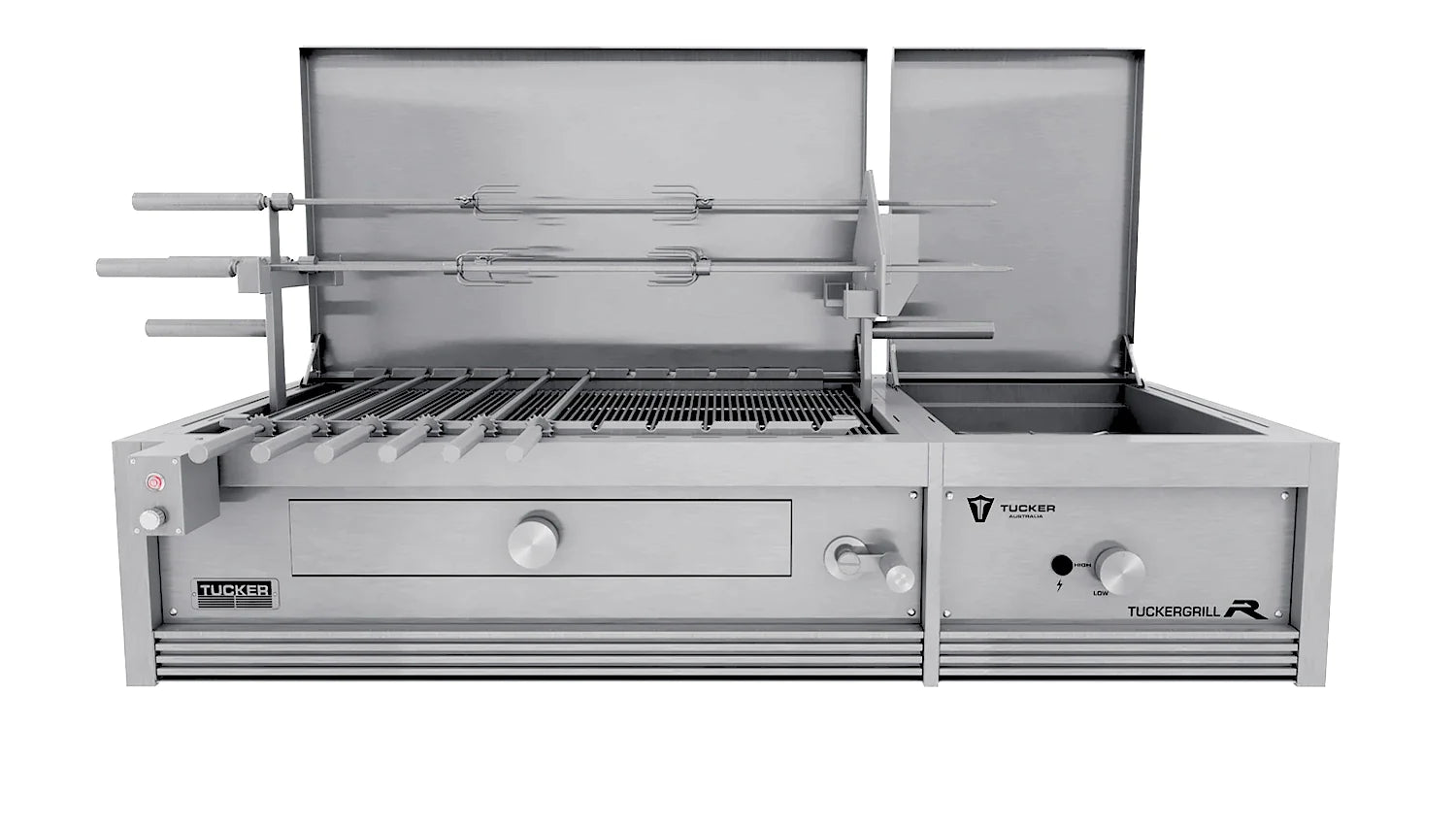 Tucker Charcoal Deluxe Pro Built-In BBQ Plus Wok Burner with Hinged Flat Lid