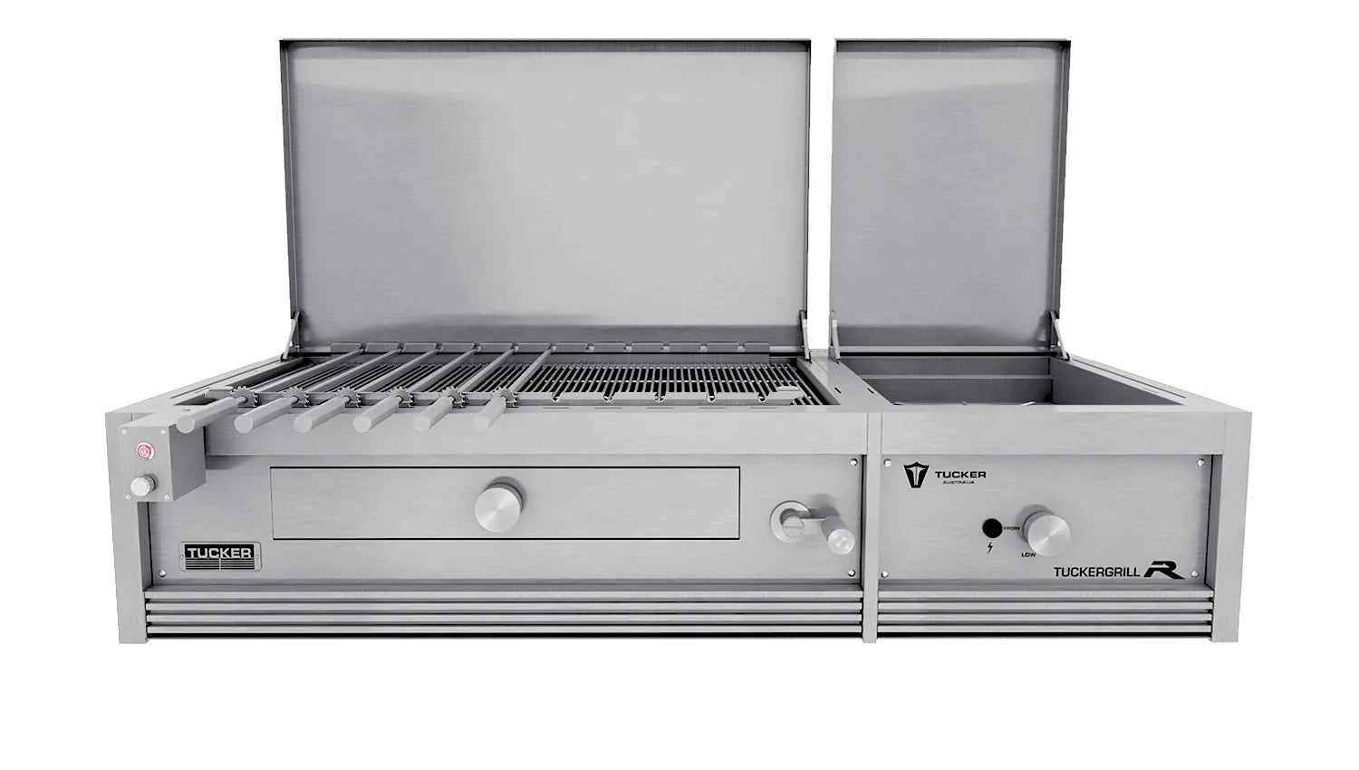 Tucker Charcoal Deluxe Pro Built-In BBQ Plus Wok Burner with Hinged Flat Lid