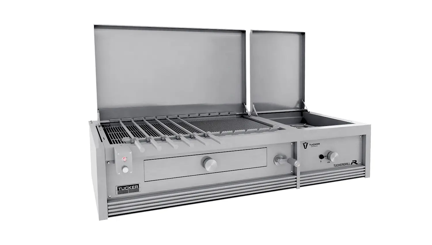 Tucker Charcoal Deluxe Pro Built-In BBQ Plus Wok Burner with Hinged Flat Lid