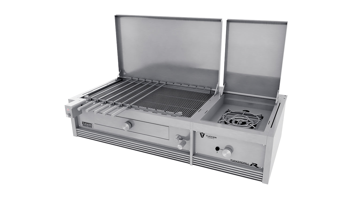 Tucker Charcoal Deluxe Pro Built-In BBQ Plus Wok Burner with Hinged Flat Lid