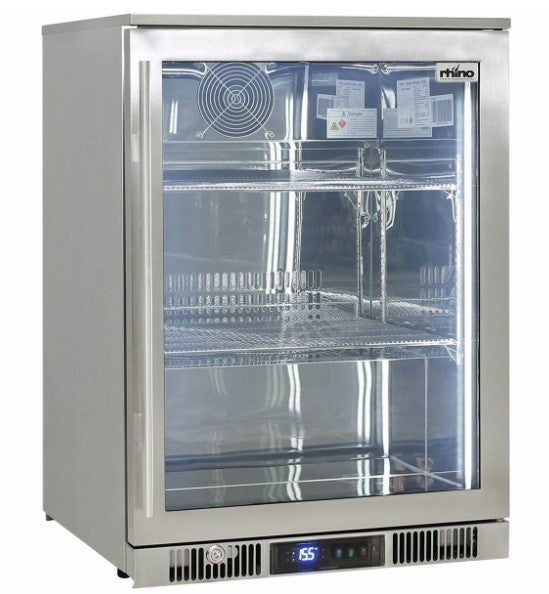 Rhino 148 Litre ENVY Heated Glass Single Door 316 Stainless Steel Outdoor Bar Fridge - ENV1-SS
