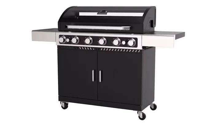 Gasmate Quasar Pro 6 Burner Trolley BBQ with Window in Hood & Side Burner