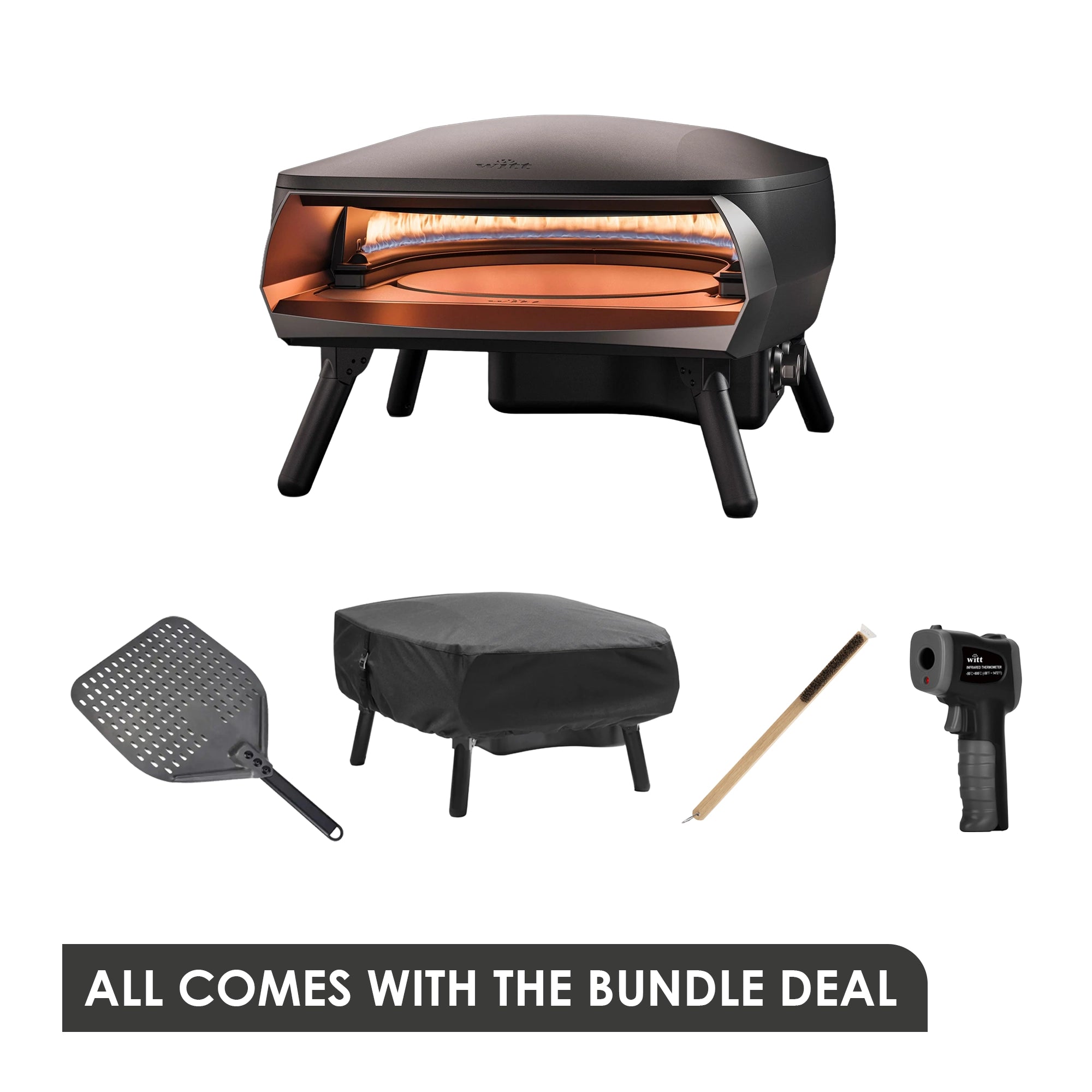WITT Etna Rotante Black 16 Inch Gas Pizza Oven Essentials Bundle