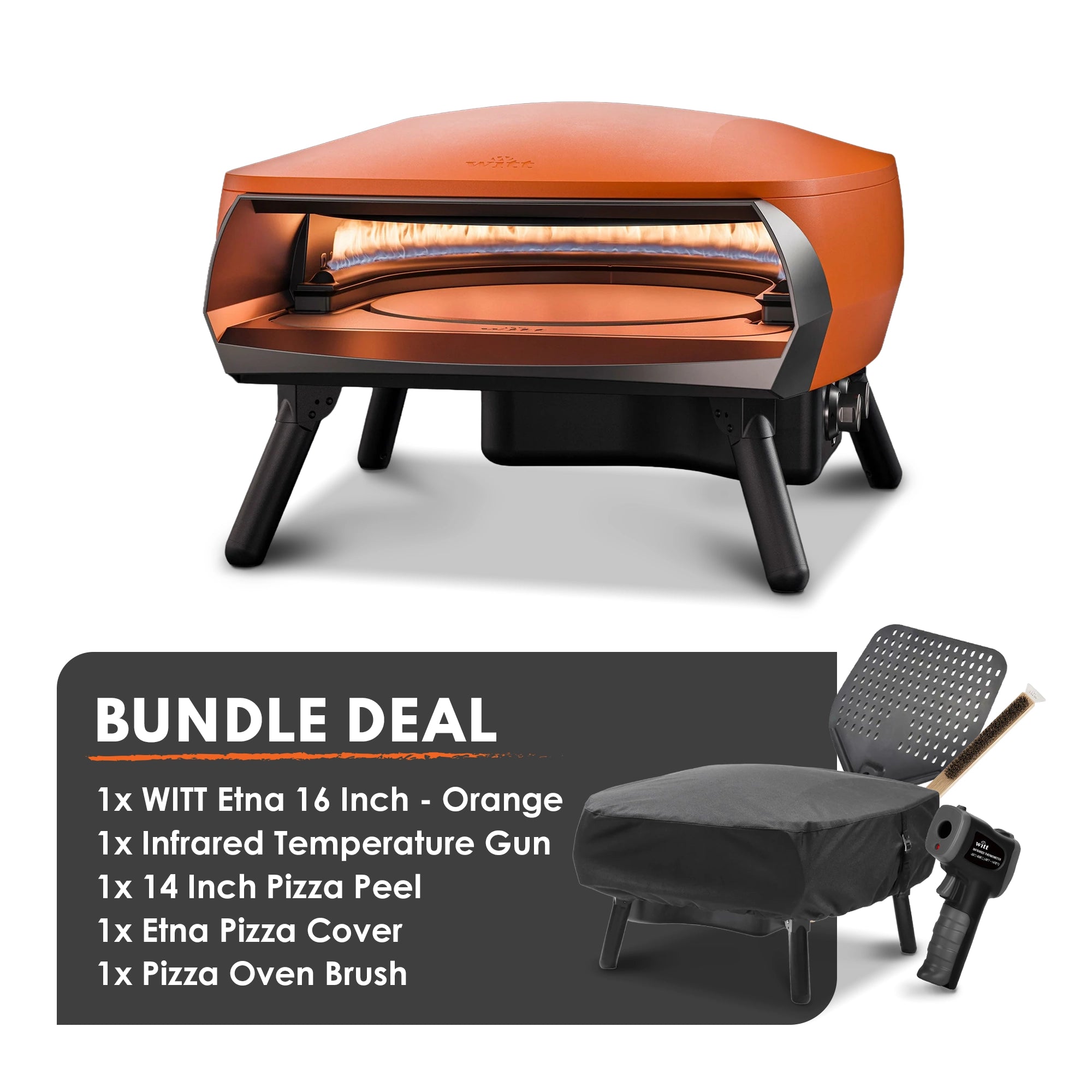 WITT Etna Rotante Orange 16 Inch Gas Pizza Oven Essentials Bundle