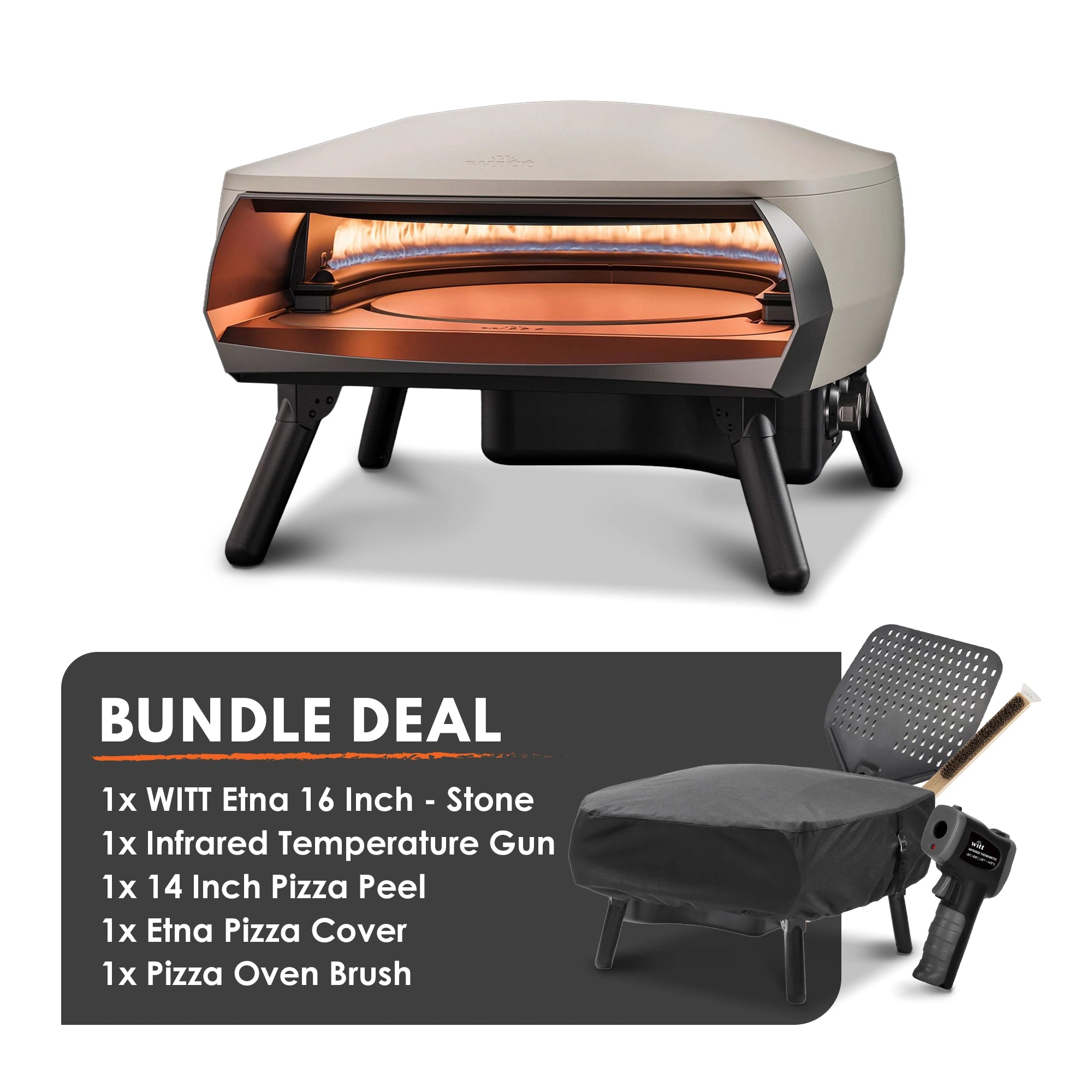 WITT Etna Rotante Stone 16 Inch Gas Pizza Oven Essentials Bundle