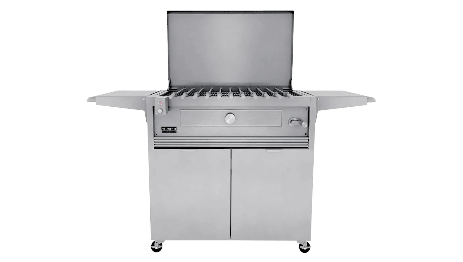 Tucker Charcoal Deluxe Pro BBQ on Cabinet with Hinged Lid