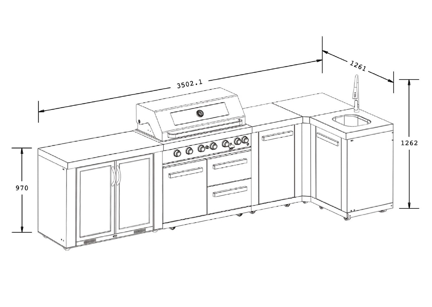 Everdure Neo Black Outdoor Kitchen with Corner Cupboard and Storage (Option 3)