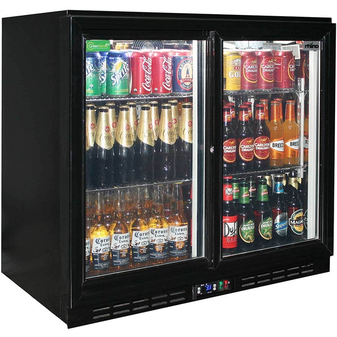 Rhino Black Glass Double Sliding Door Bar fridge, Fridges & Coolers, Rhino