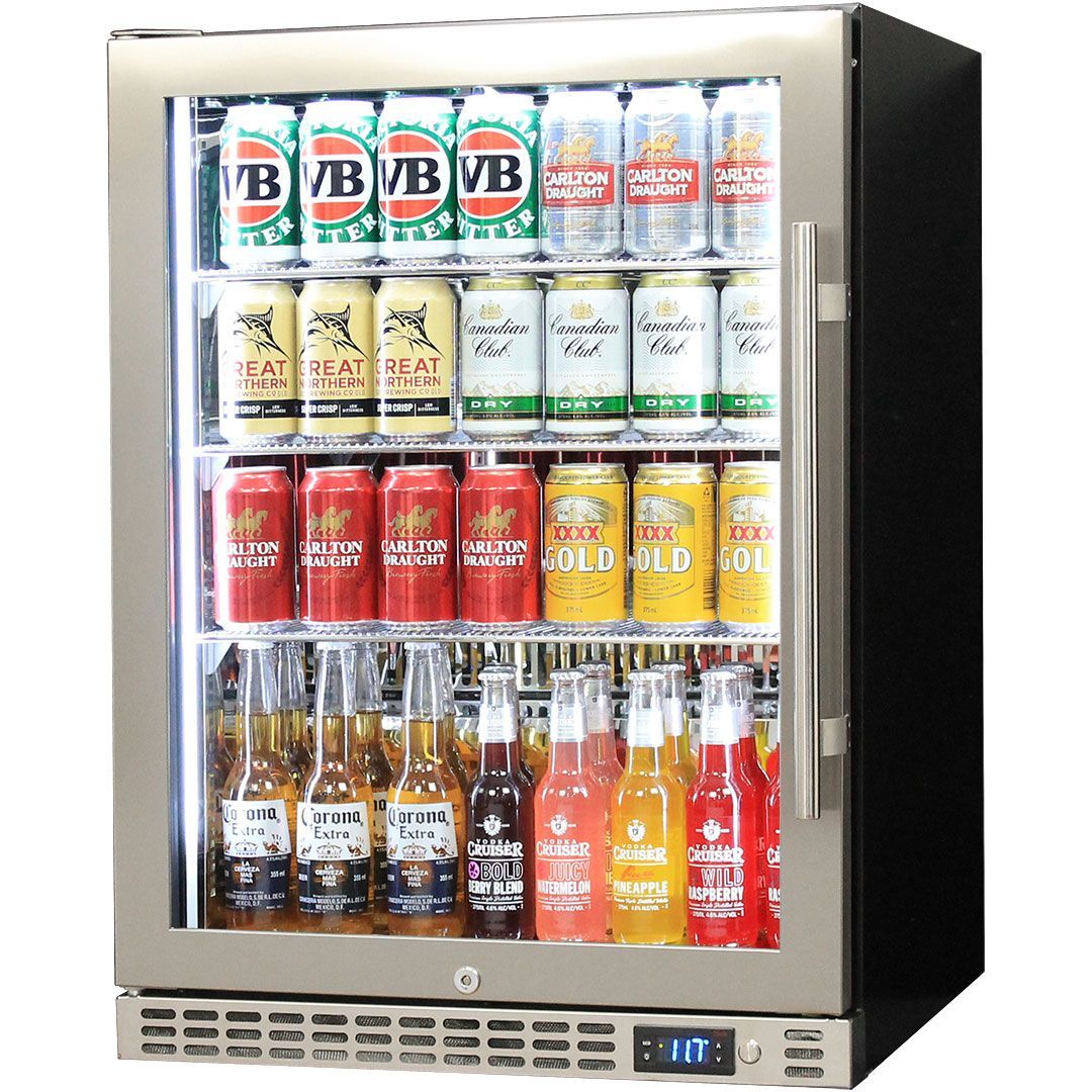 Schmick 164 Litre Single Heated Glass Door Stainless Steel Under Bench Bar Fridge - SK156-HD