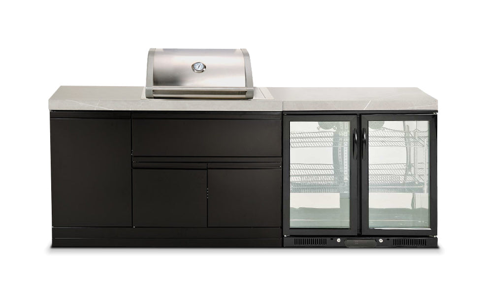 Crossray Mini Outdoor Kitchen with 2 Burner Gas BBQ with 208L Double Fridge