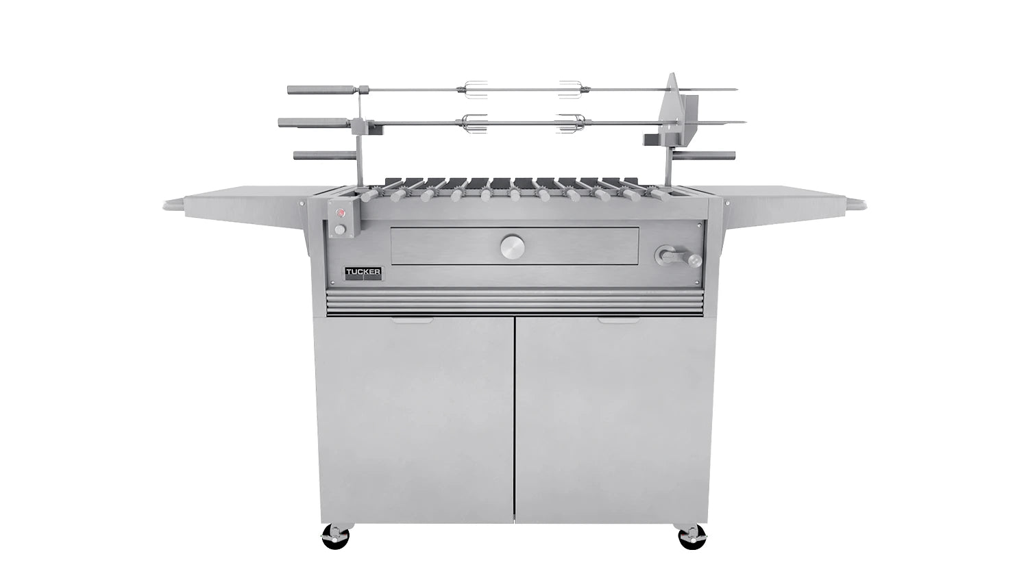 Tucker Charcoal Deluxe Pro BBQ on Cabinet with Roasting Hood