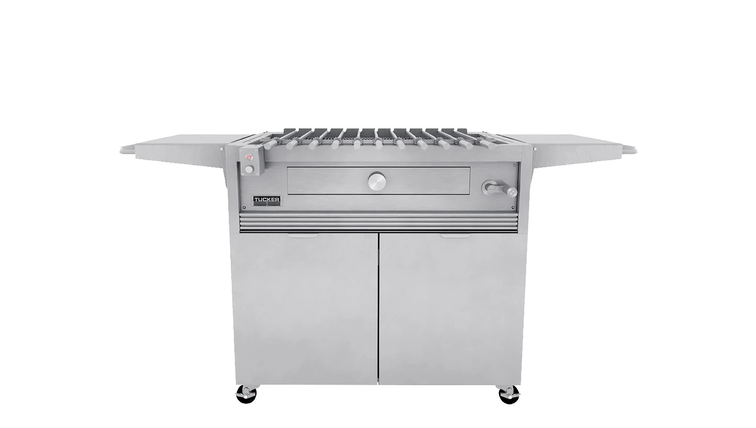 Tucker Charcoal Deluxe Pro BBQ on Cabinet with Roasting Hood