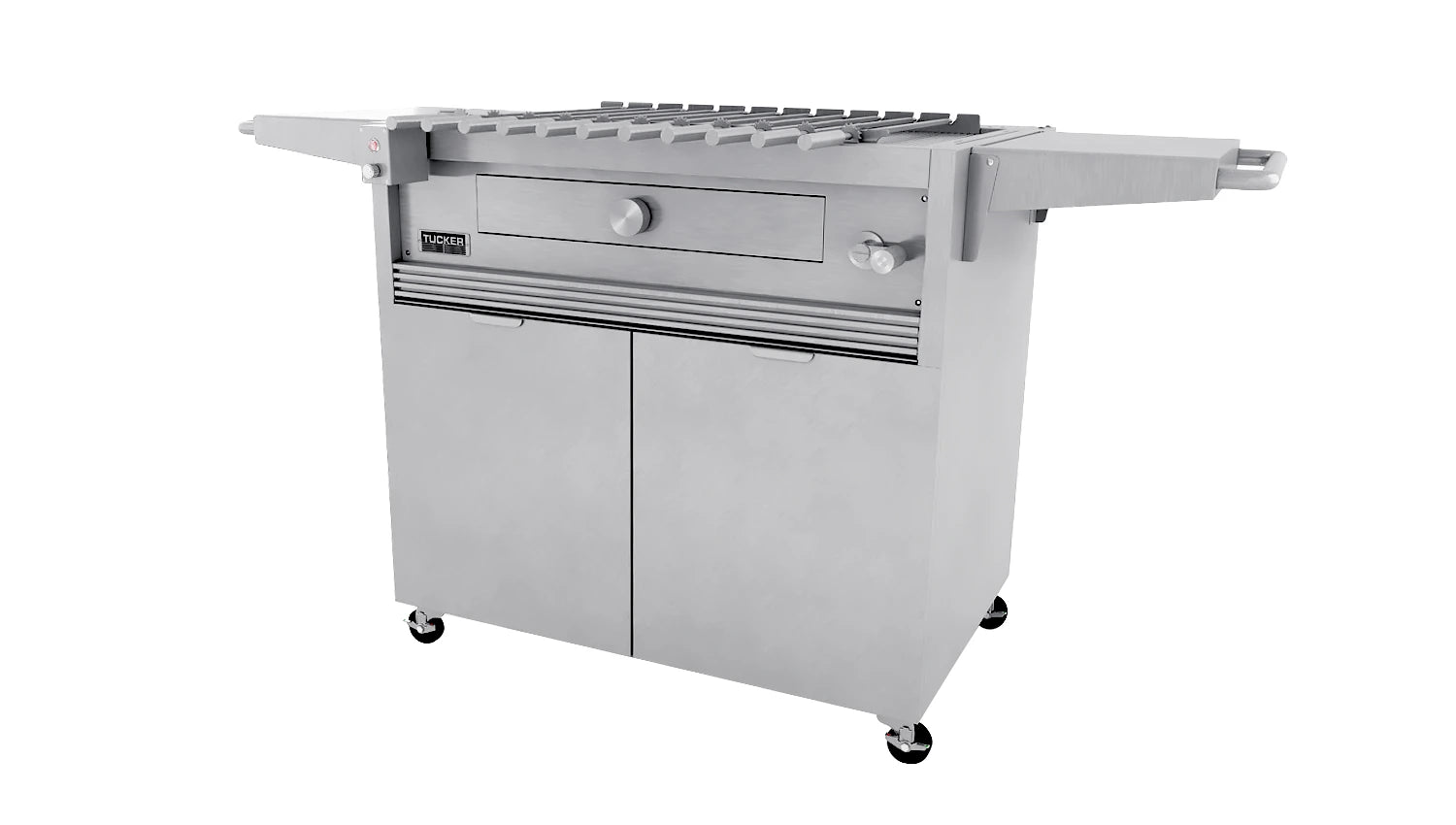 Tucker Charcoal Deluxe Pro BBQ on Cabinet with Roasting Hood