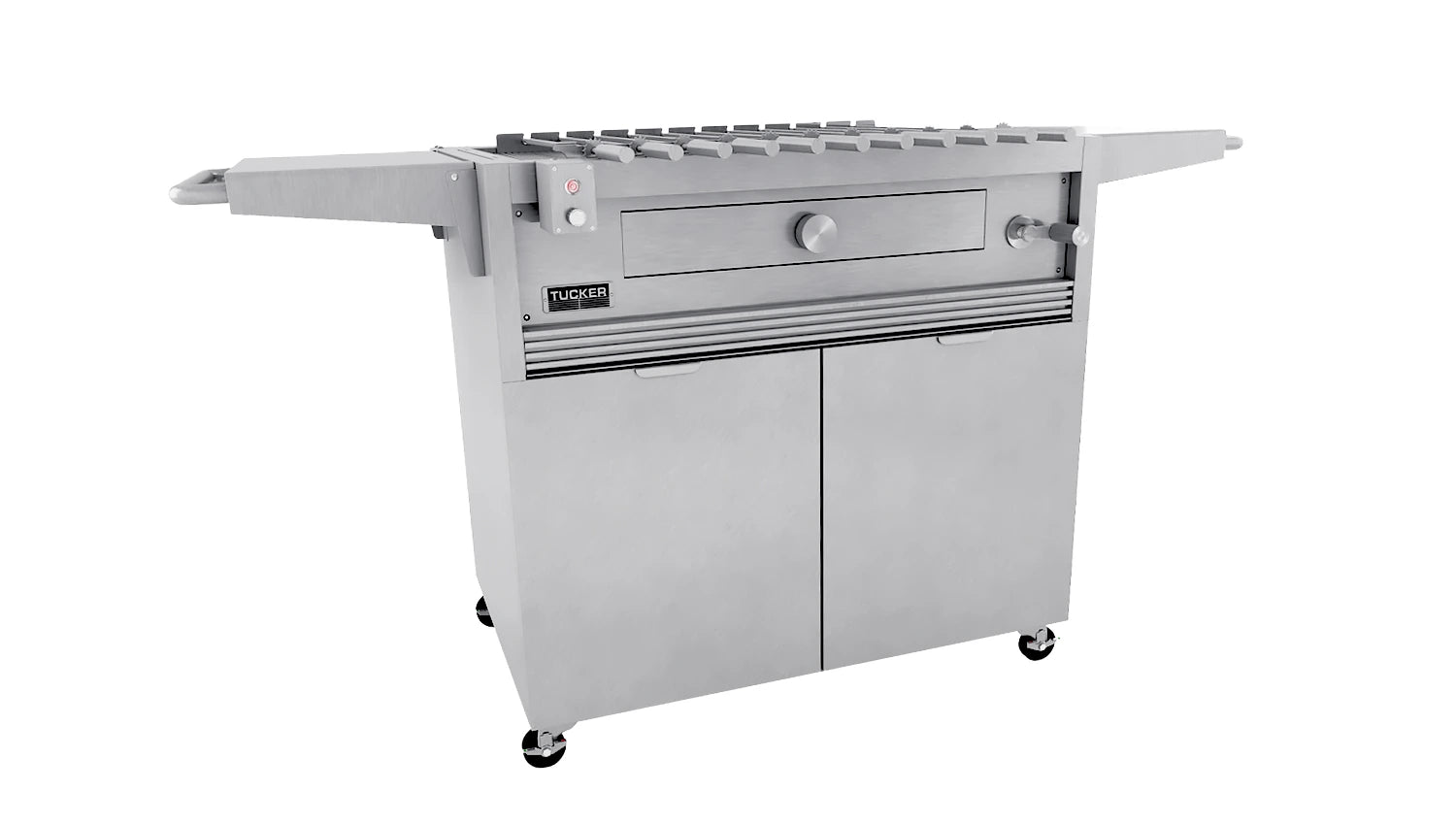 Tucker Charcoal Deluxe Pro BBQ on Cabinet with Roasting Hood