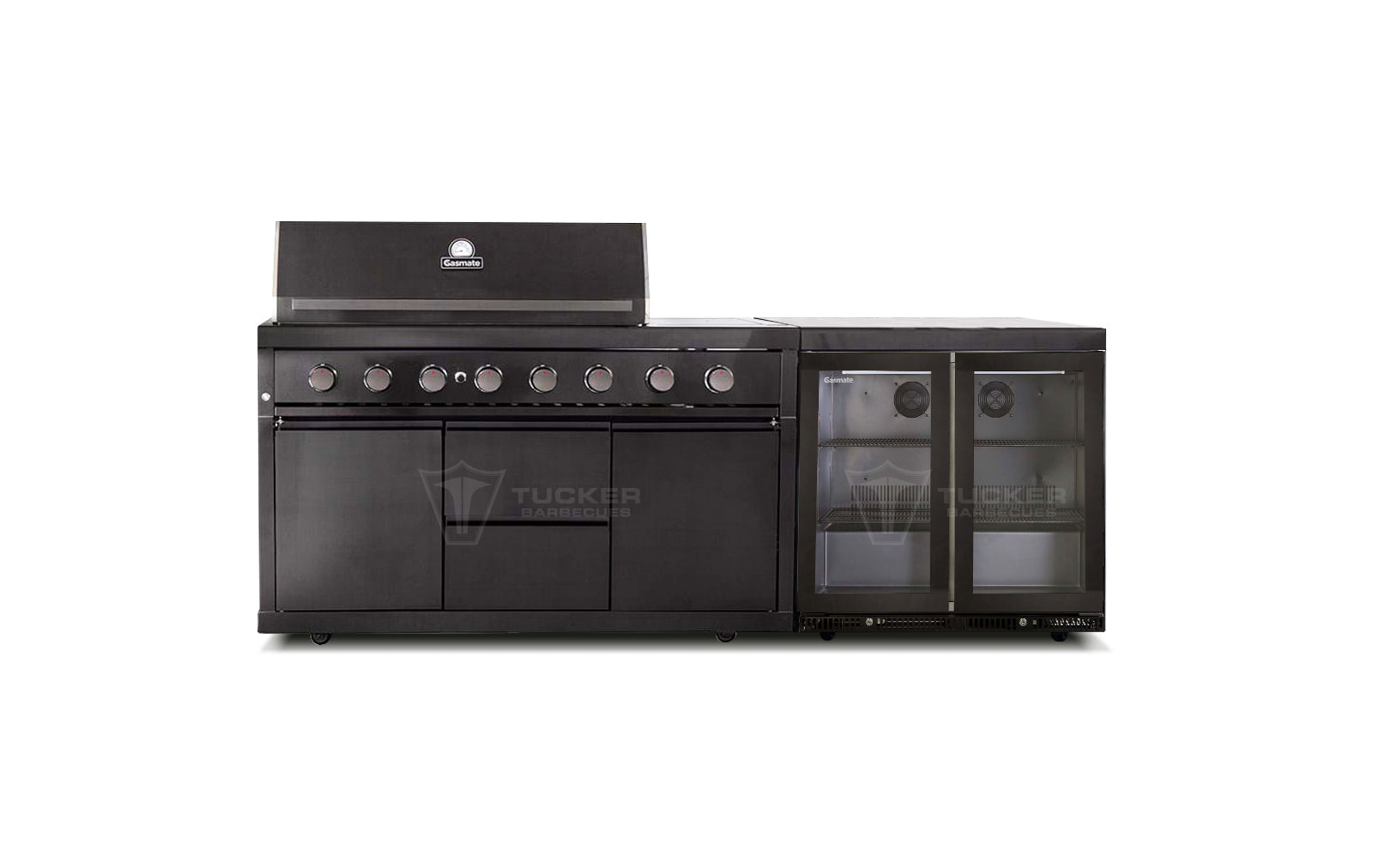 Gasmate Nova Graphite Outdoor Kitchen with 6 Burner BBQ and Double Door Fridge + Top