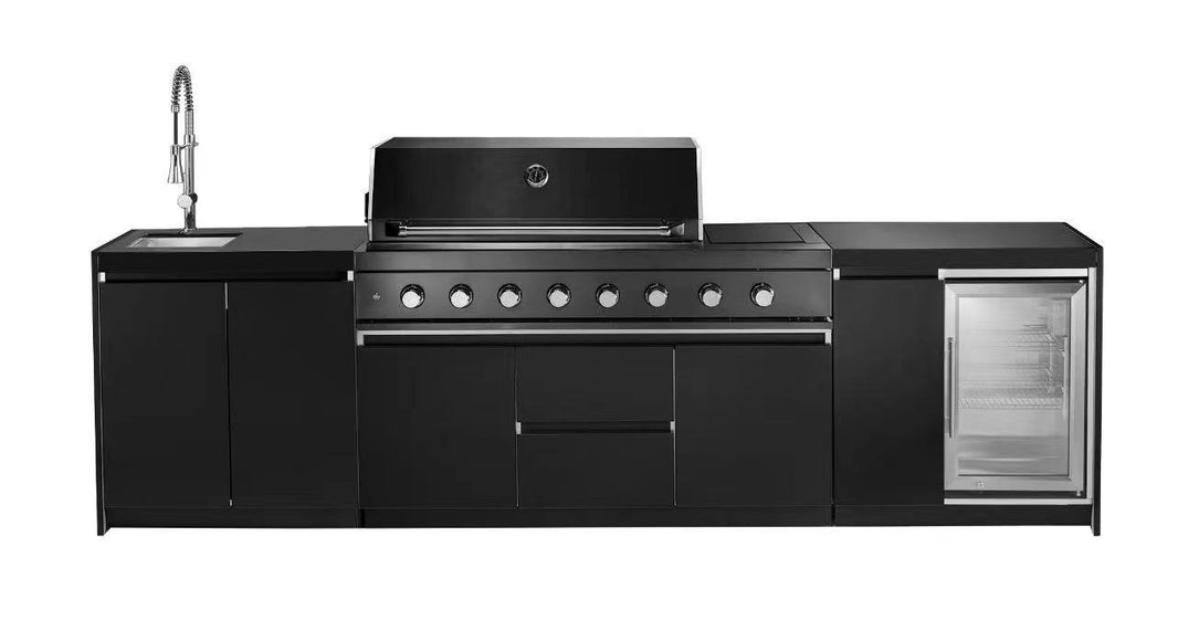 Aspire 6 Burner BBQ Outdoor Modular Kitchen with Sink, Single Fridge