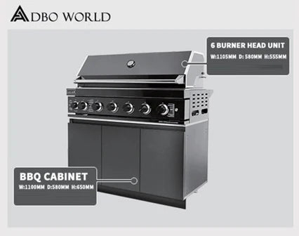 Aspire Stainless Steel 6 Burner Built In BBQ