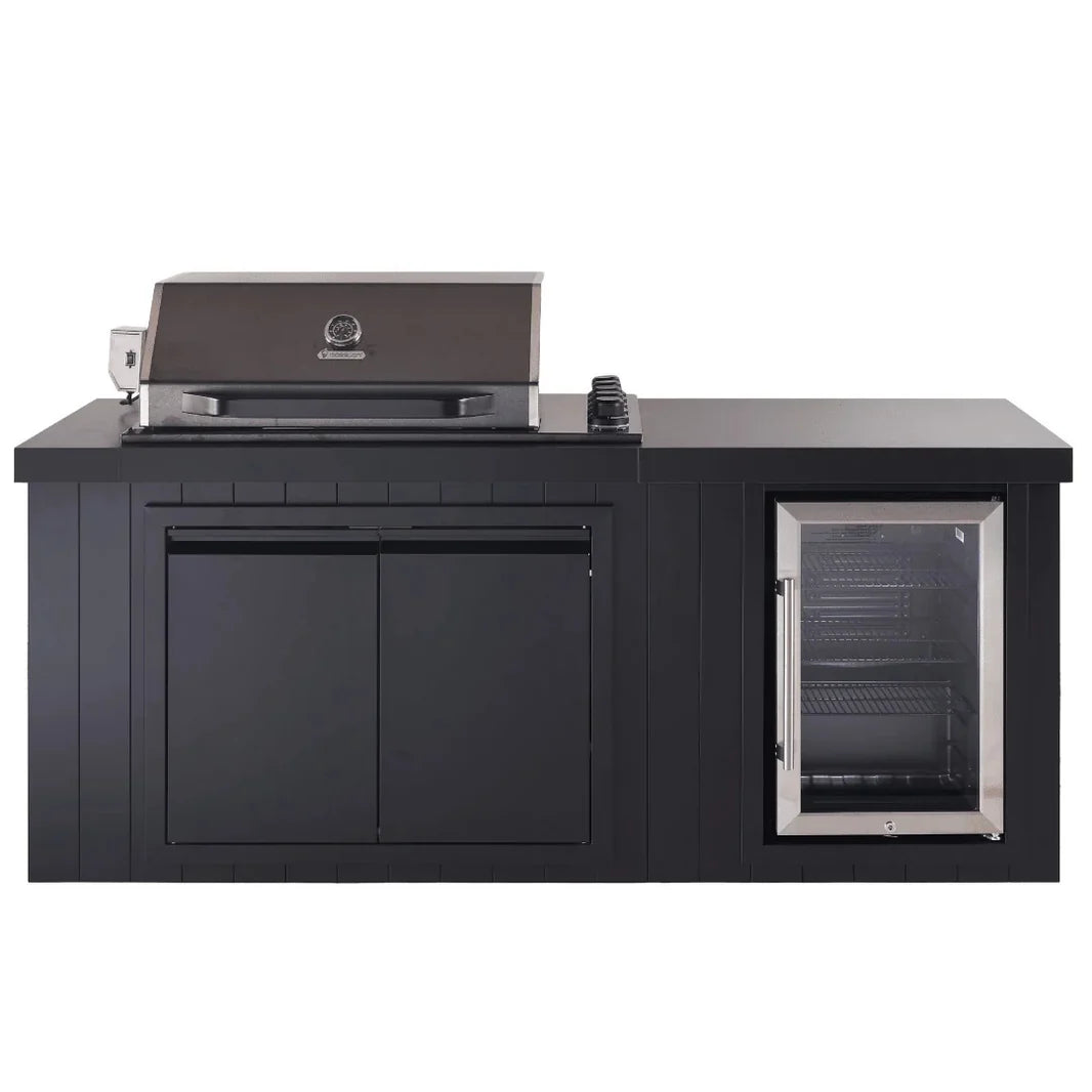 Bossworx Outdoor Kitchen with Black Stainless Steel 4 Burner BBQ & Fridge