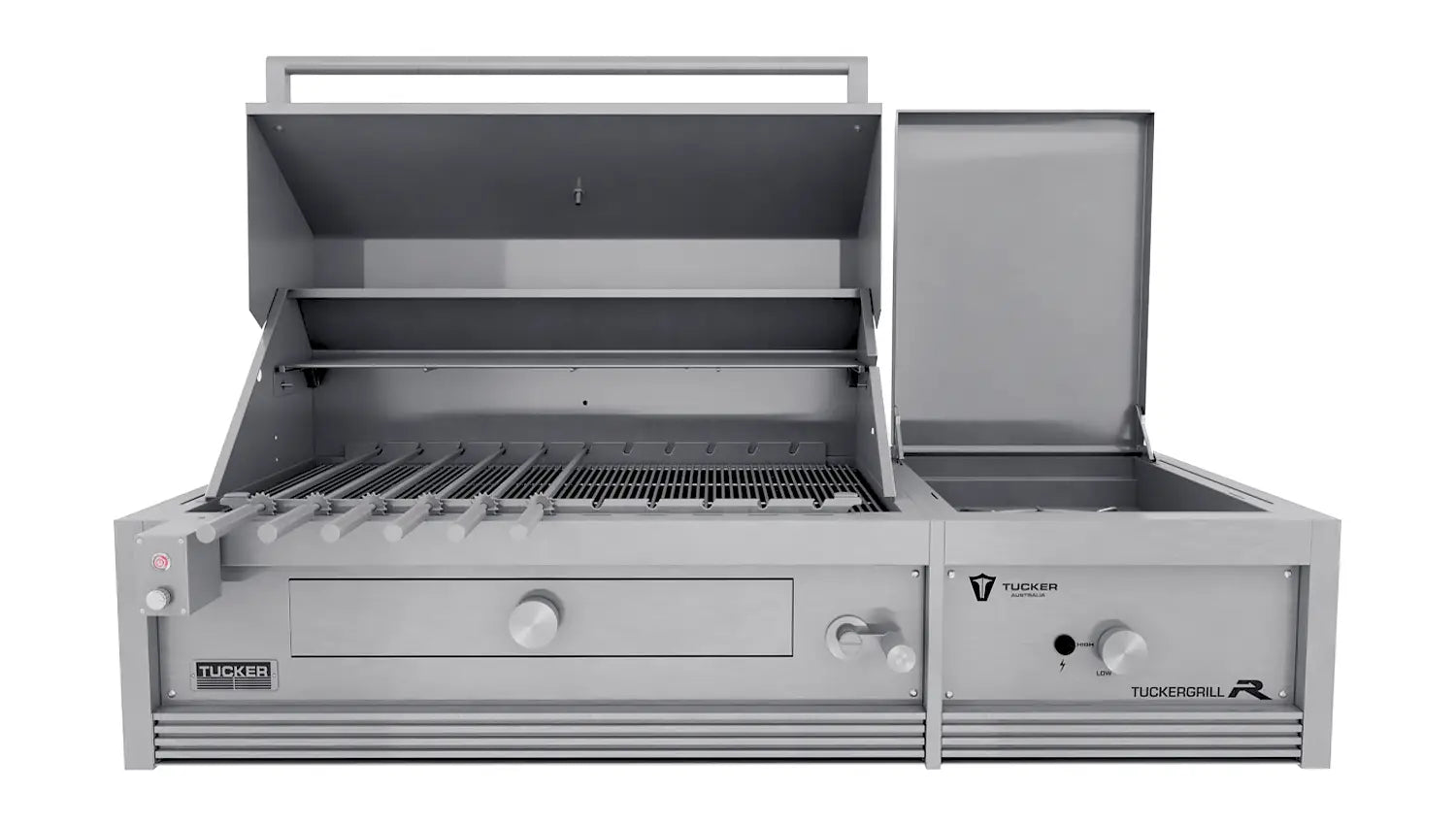 Tucker Charcoal Deluxe Pro Built-In BBQ Plus Wok Burner with Roasting Hood and Wok Hinged Lid