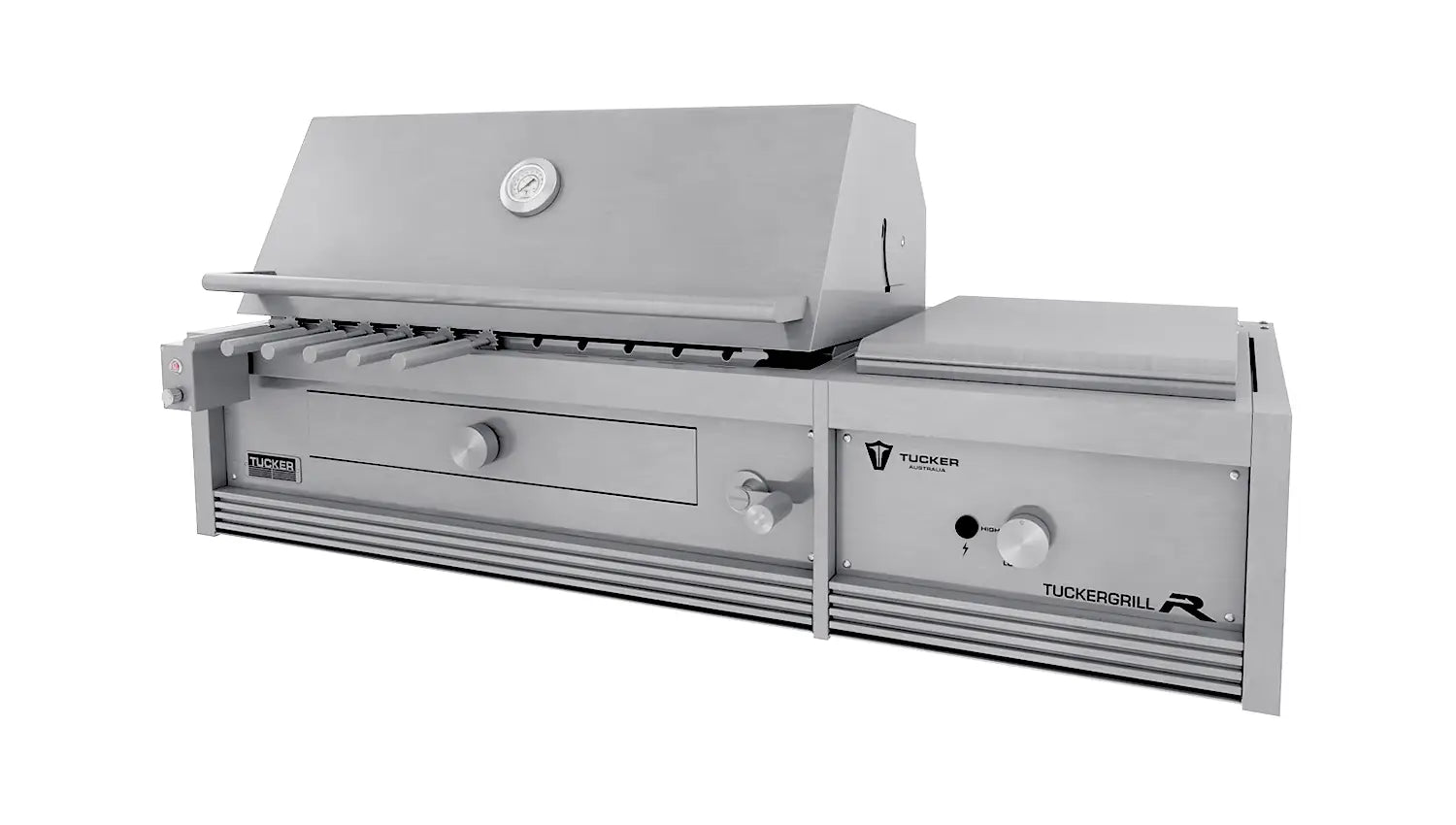 Tucker Charcoal Deluxe Pro Built-In BBQ Plus Wok Burner with Roasting Hood and Wok Hinged Lid