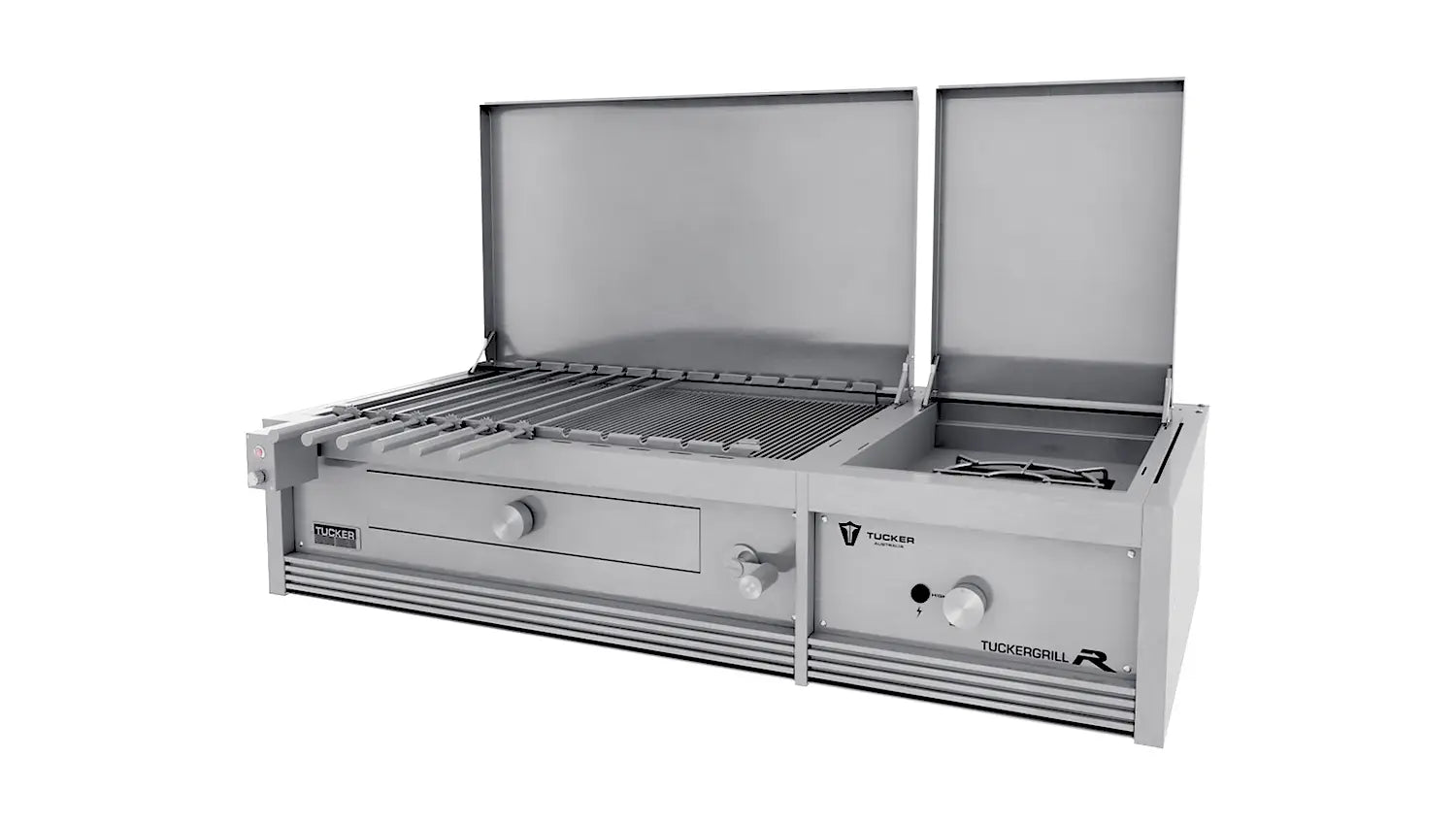 Tucker Charcoal Deluxe Pro Built-In BBQ Plus Wok Burner with Hinged Flat Lid