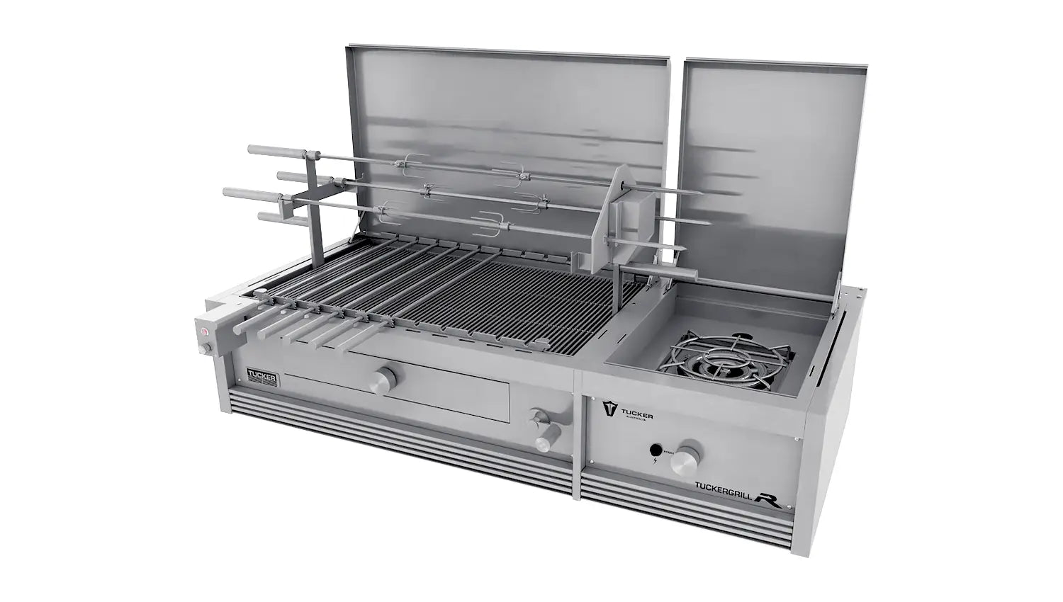 Tucker Charcoal Deluxe Pro Built-In BBQ Plus Wok Burner with Hinged Flat Lid