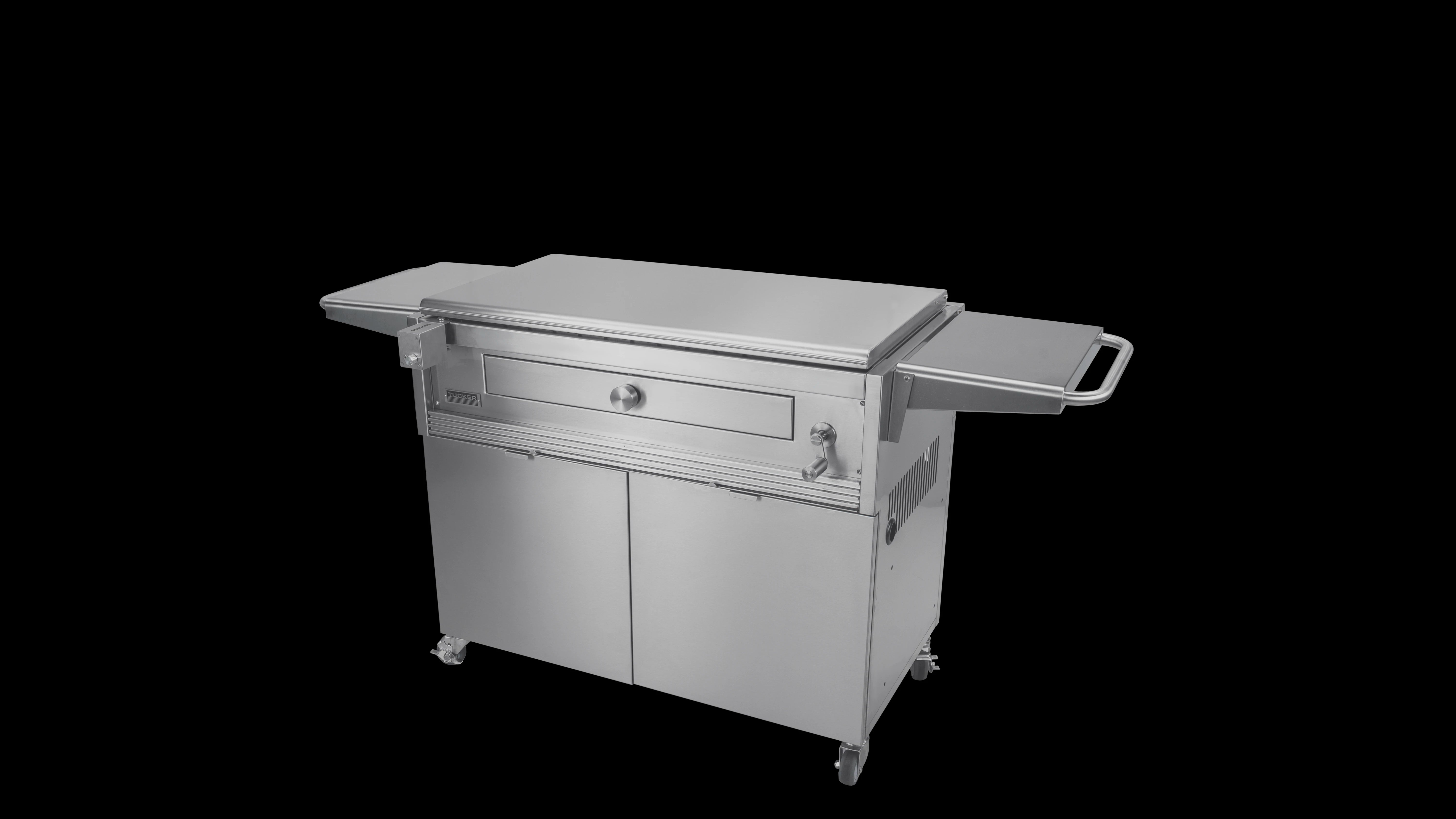 Tucker Charcoal Deluxe Pro XL BBQ on Cabinet with Hinged Flat Lid