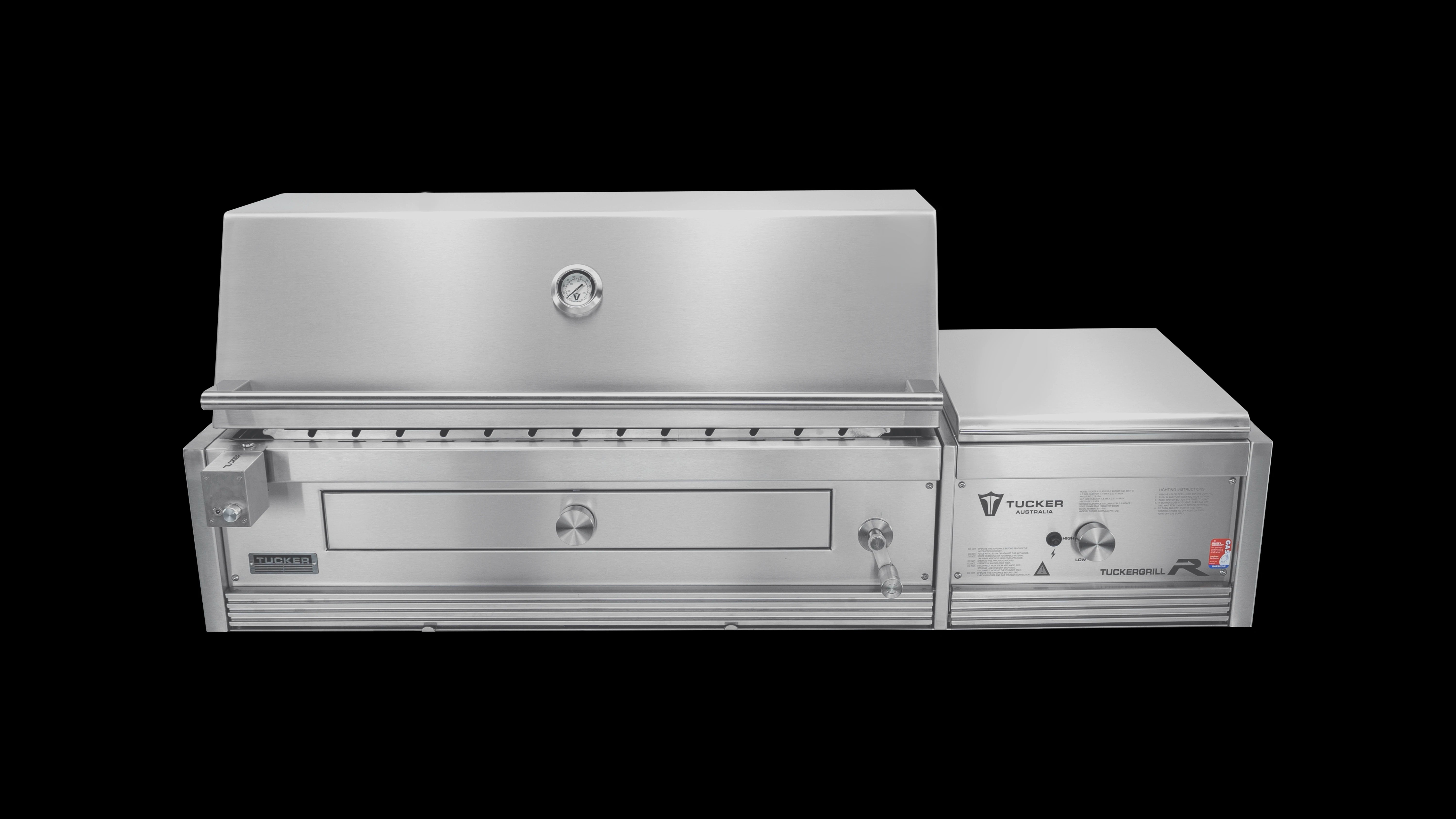 Tucker Charcoal Deluxe Pro XL Built-In BBQ Plus Wok Burner with Roasting Hood and Wok Hinged Lid