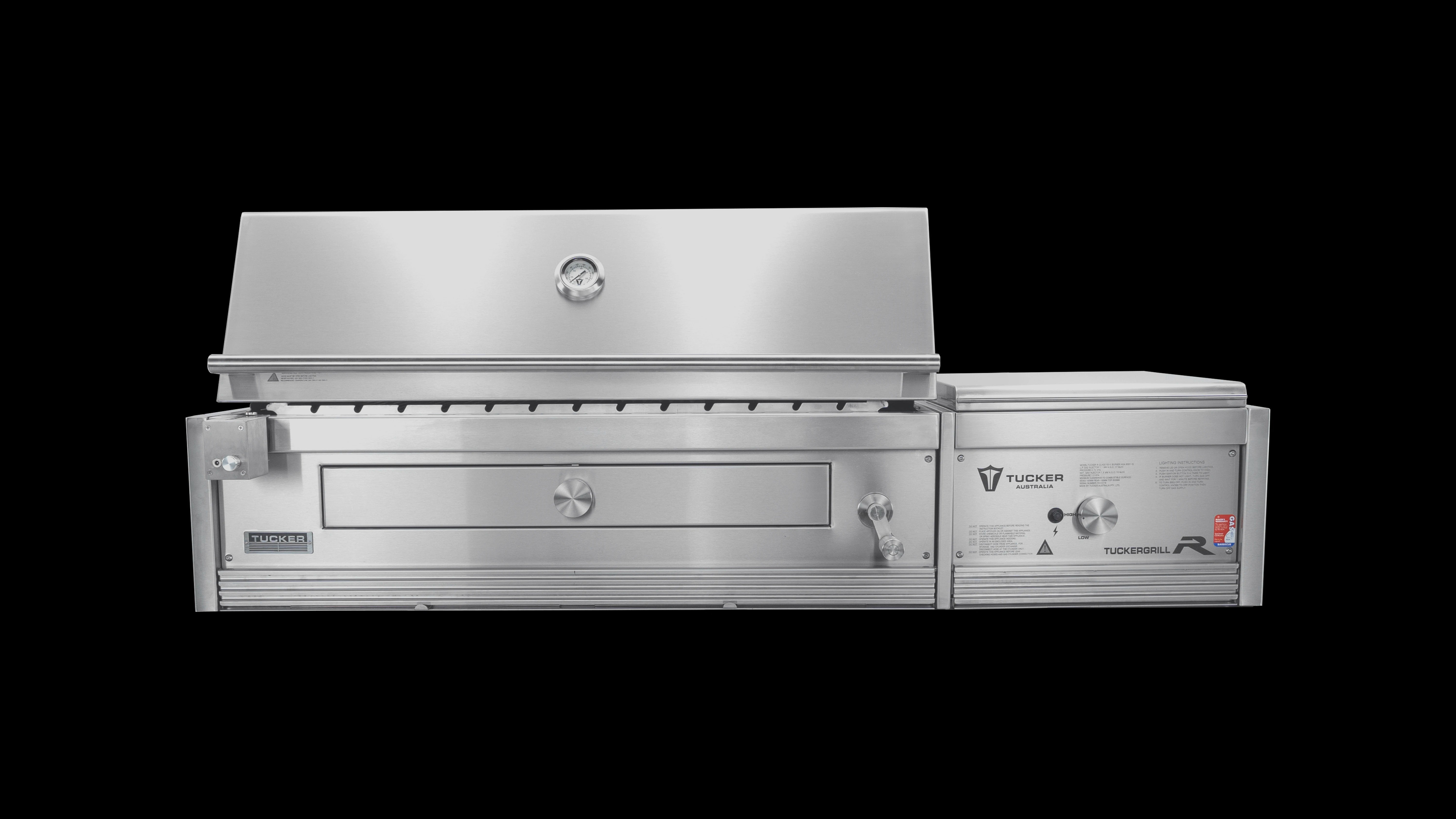 Tucker Charcoal Deluxe Pro XL Built-In BBQ Plus Wok Burner with Roasting Hood and Wok Hinged Lid