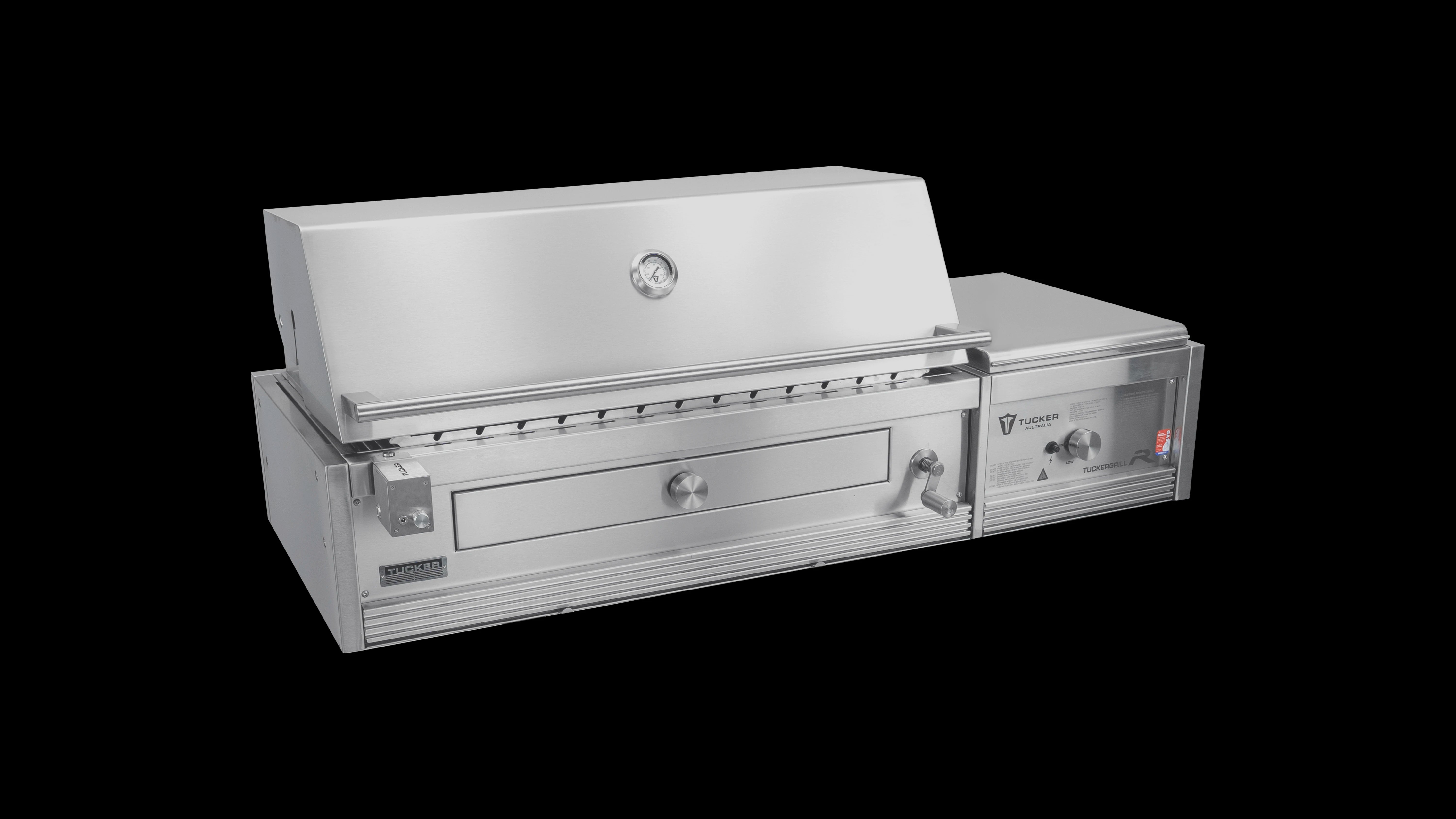 Tucker Charcoal Deluxe Pro XL Built-In BBQ Plus Wok Burner with Roasting Hood and Wok Hinged Lid