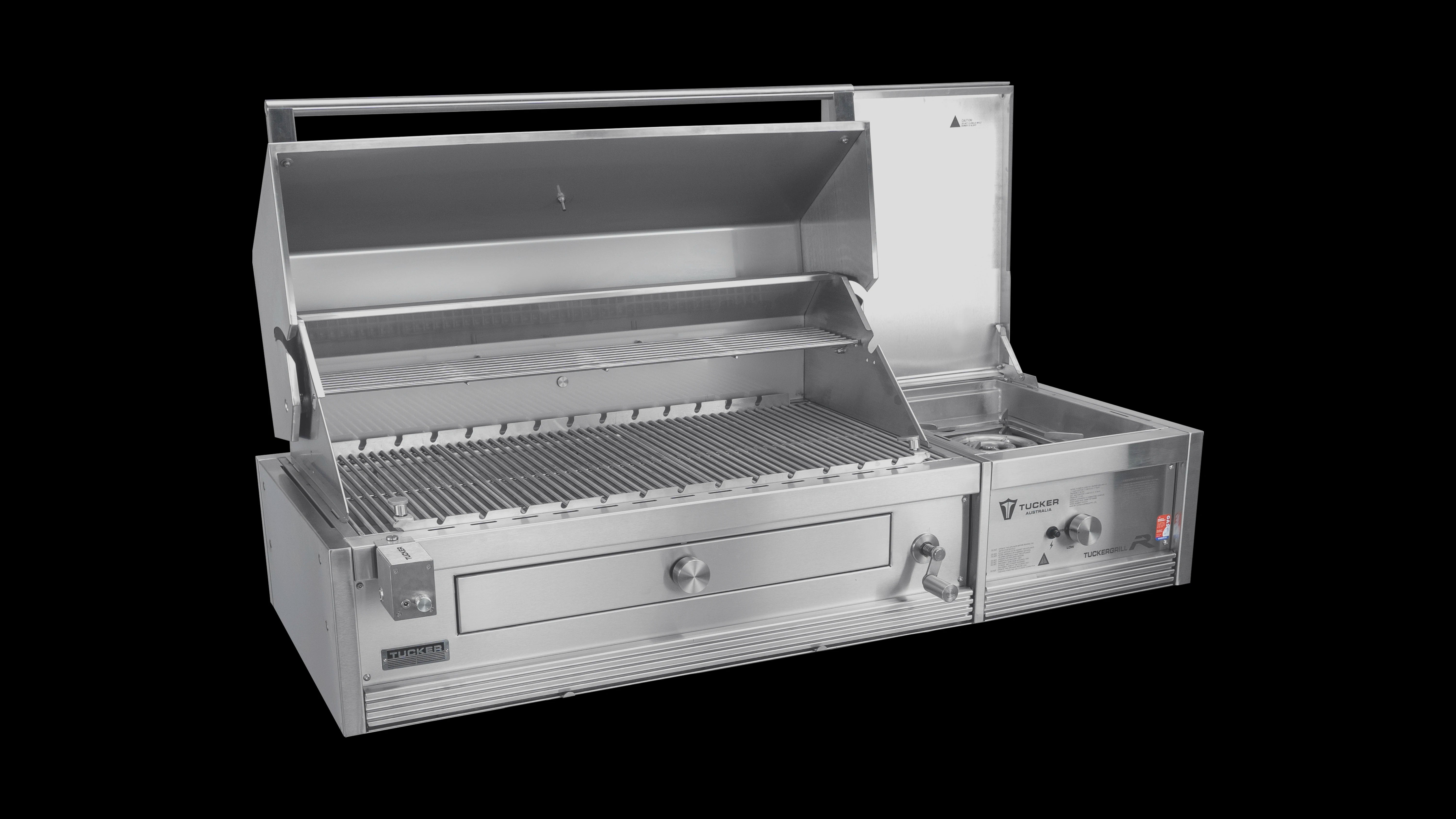 Tucker Charcoal Deluxe Pro XL Built-In BBQ Plus Wok Burner with Roasting Hood and Wok Hinged Lid