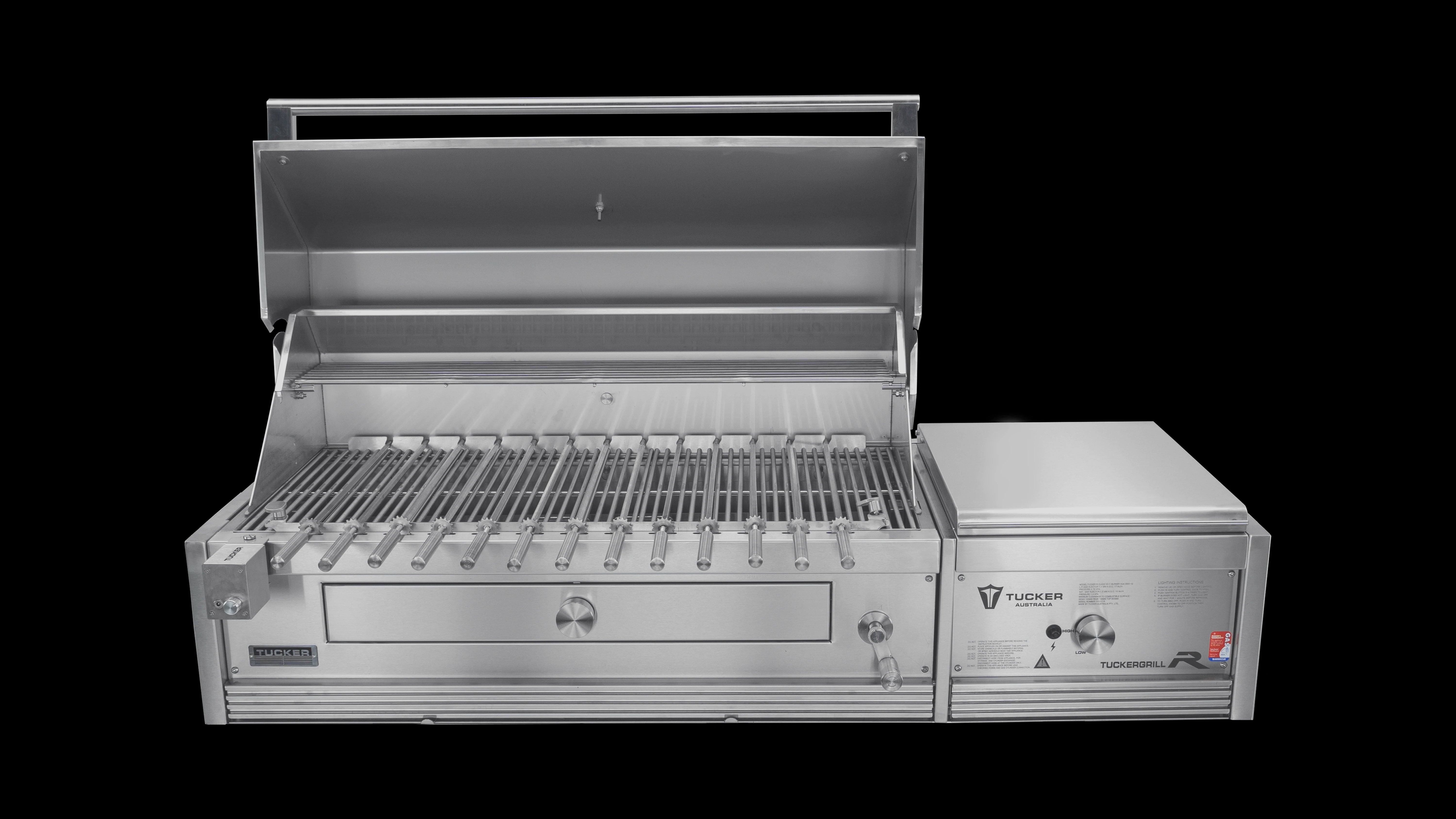 Tucker Charcoal Deluxe Pro XL Built-In BBQ Plus Wok Burner with Roasting Hood and Wok Hinged Lid