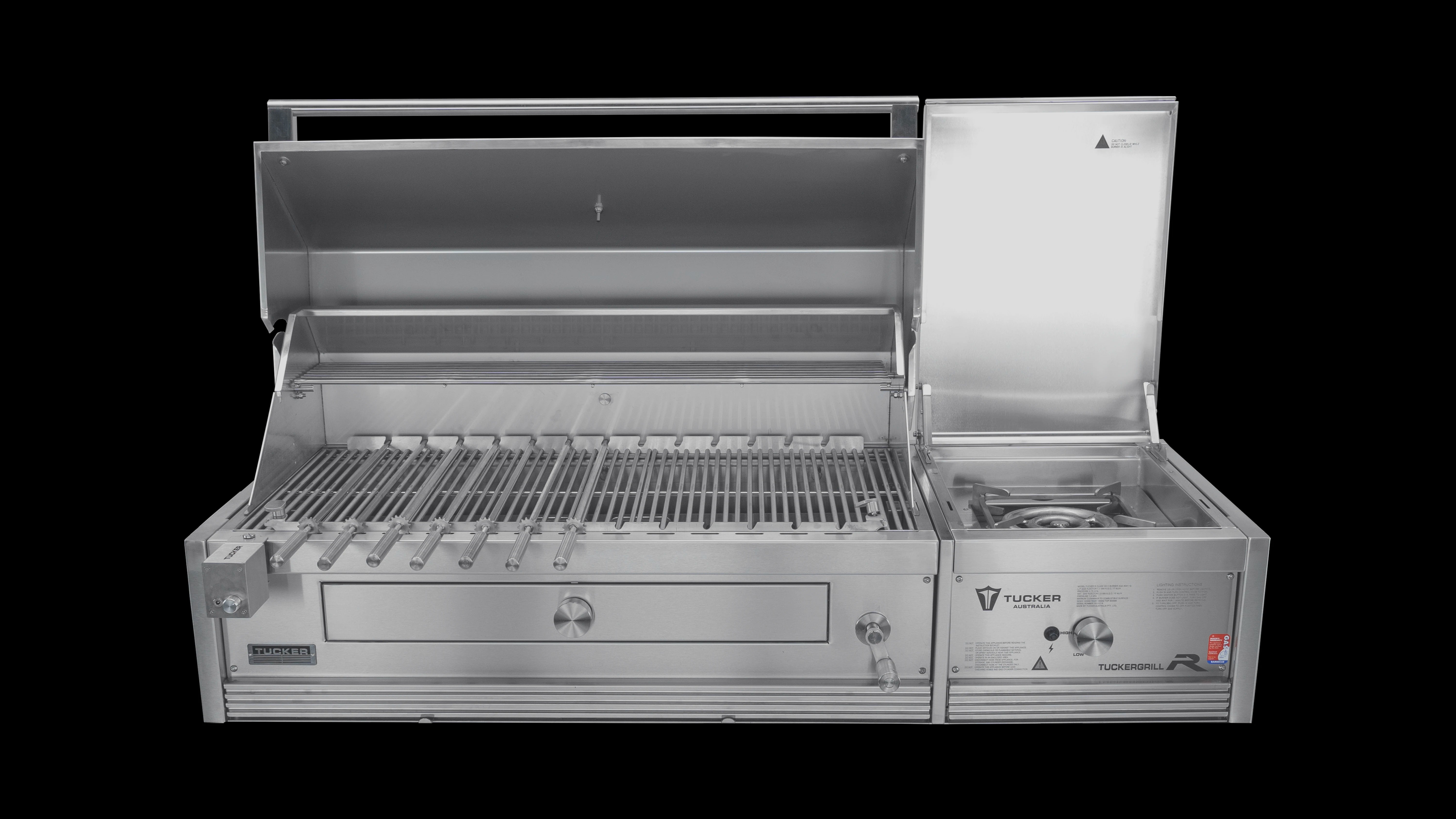 Tucker Charcoal Deluxe Pro XL Built-In BBQ Plus Wok Burner with Roasting Hood and Wok Hinged Lid