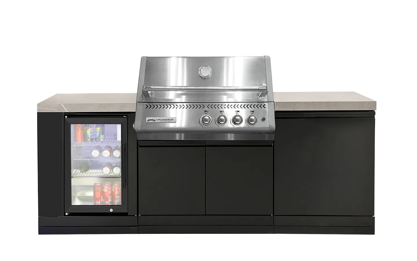 Crossray Xplor Compact Grey Outdoor Kitchen with Black 4 Burner BBQ - Tucker Barbecues