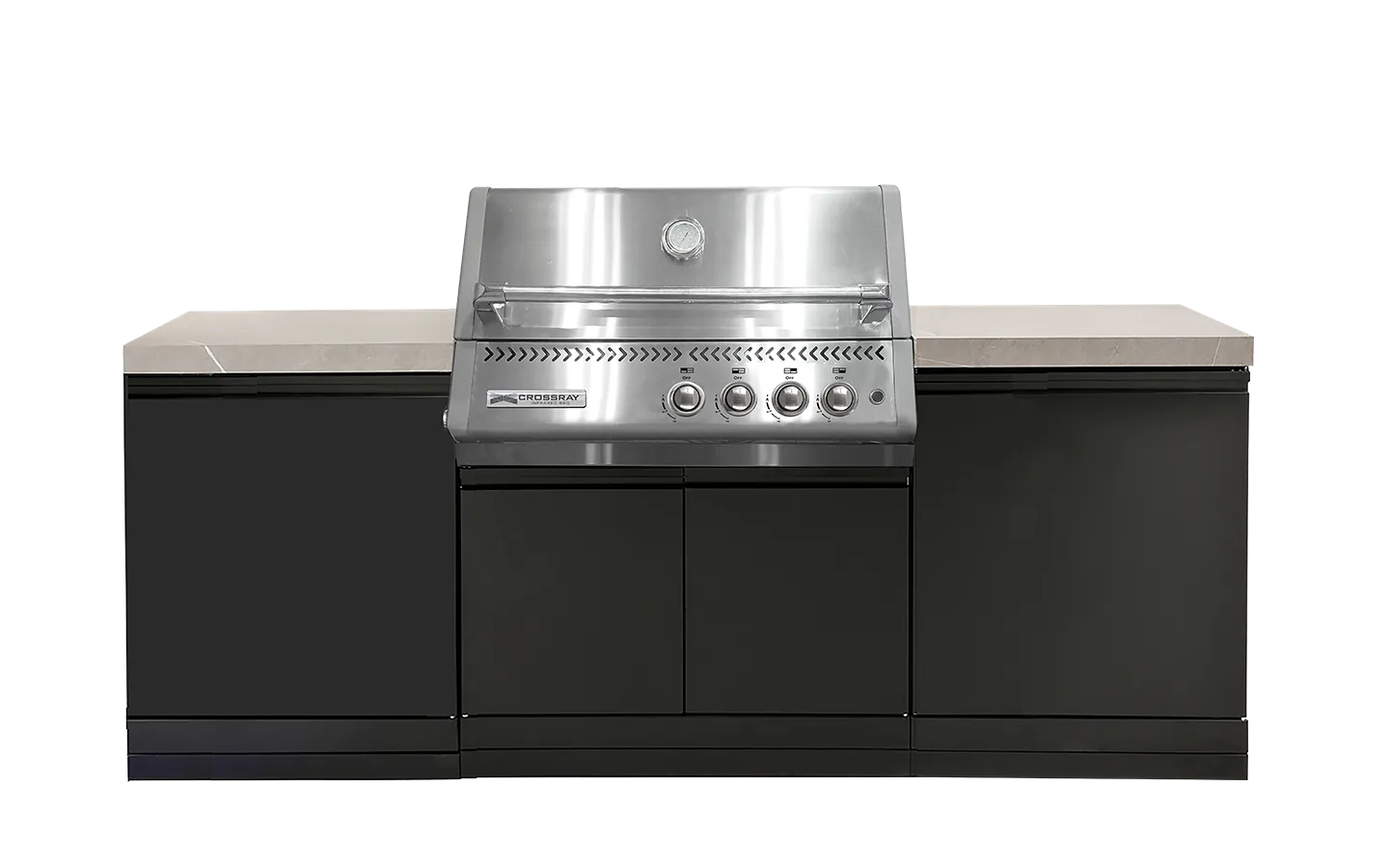 Crossray Xplor Compact Grey Outdoor Kitchen with Black 4 Burner BBQ - Tucker Barbecues
