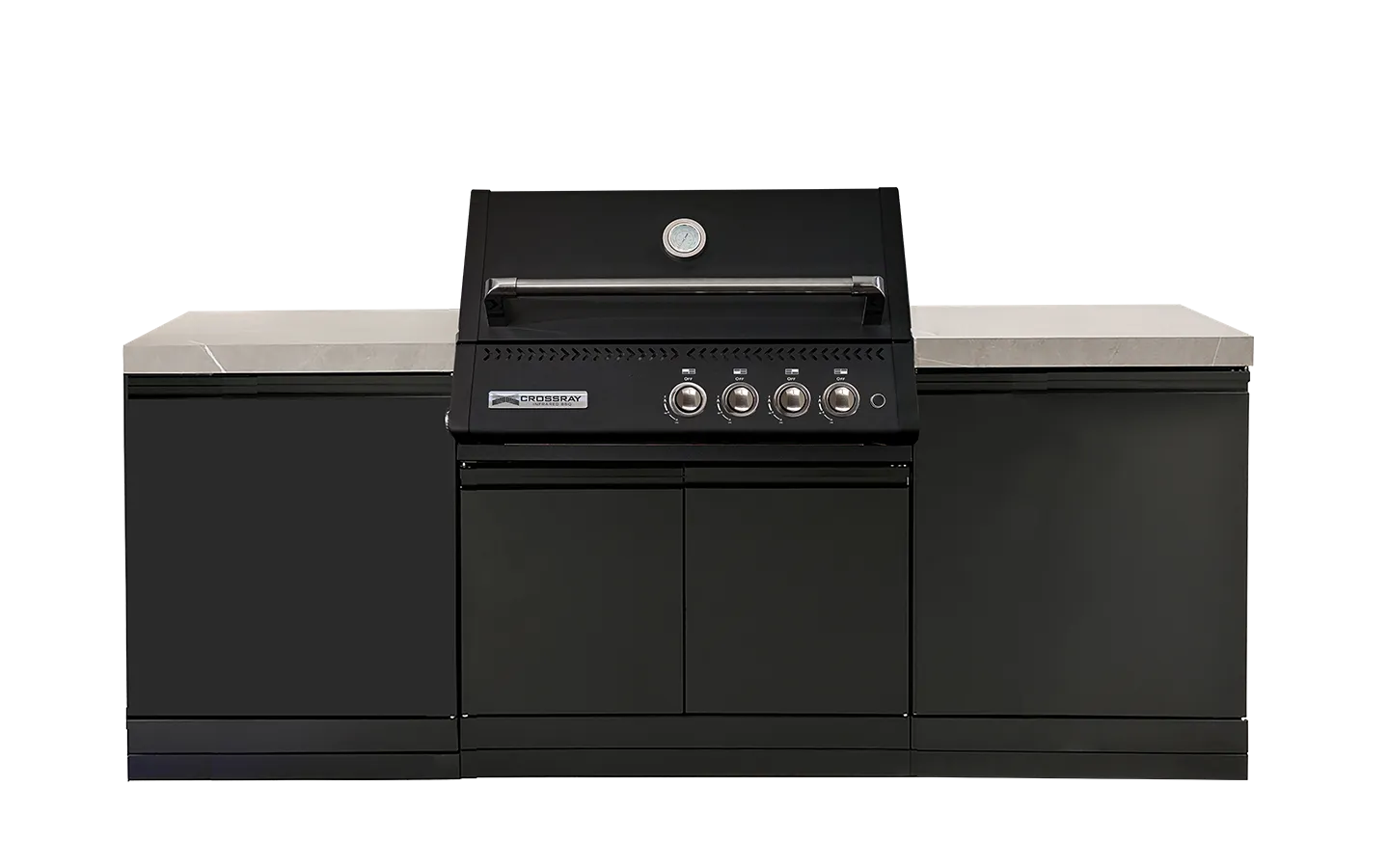 Crossray Xplor Compact Grey Outdoor Kitchen with Black 4 Burner BBQ - Tucker Barbecues