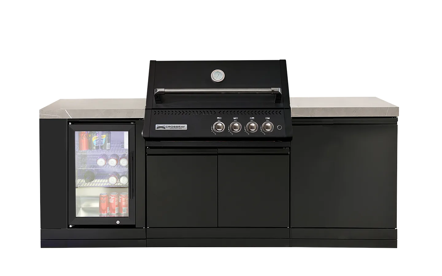 Crossray Xplor Compact Grey Outdoor Kitchen with Black 4 Burner BBQ - Tucker Barbecues