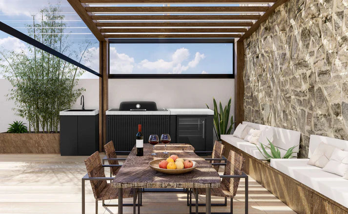 Everdure Seabreeze 3 Burner BBQ Black Modular Outdoor Kitchen with Sink & Beverage Cooler