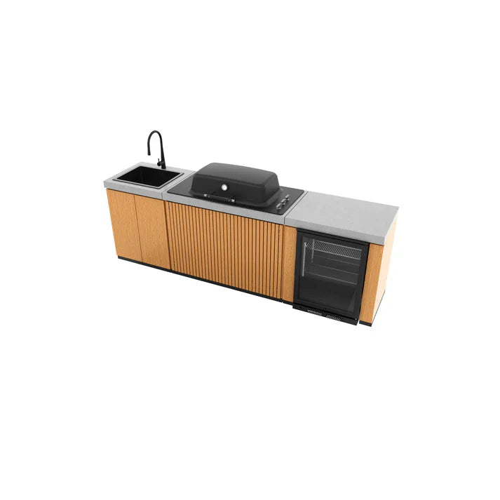 Everdure Seabreeze 3 Burner BBQ Timber Look Modular Outdoor Kitchen with Sink & Beverage Cooler