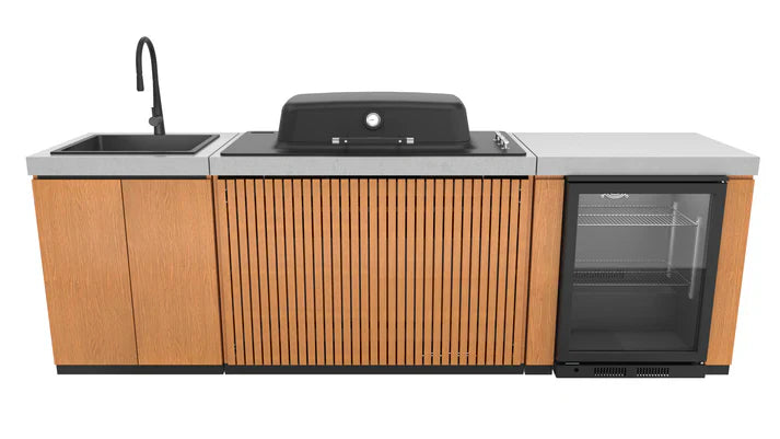 Everdure Seabreeze 3 Burner BBQ Timber Look Modular Outdoor Kitchen with Sink & Beverage Cooler
