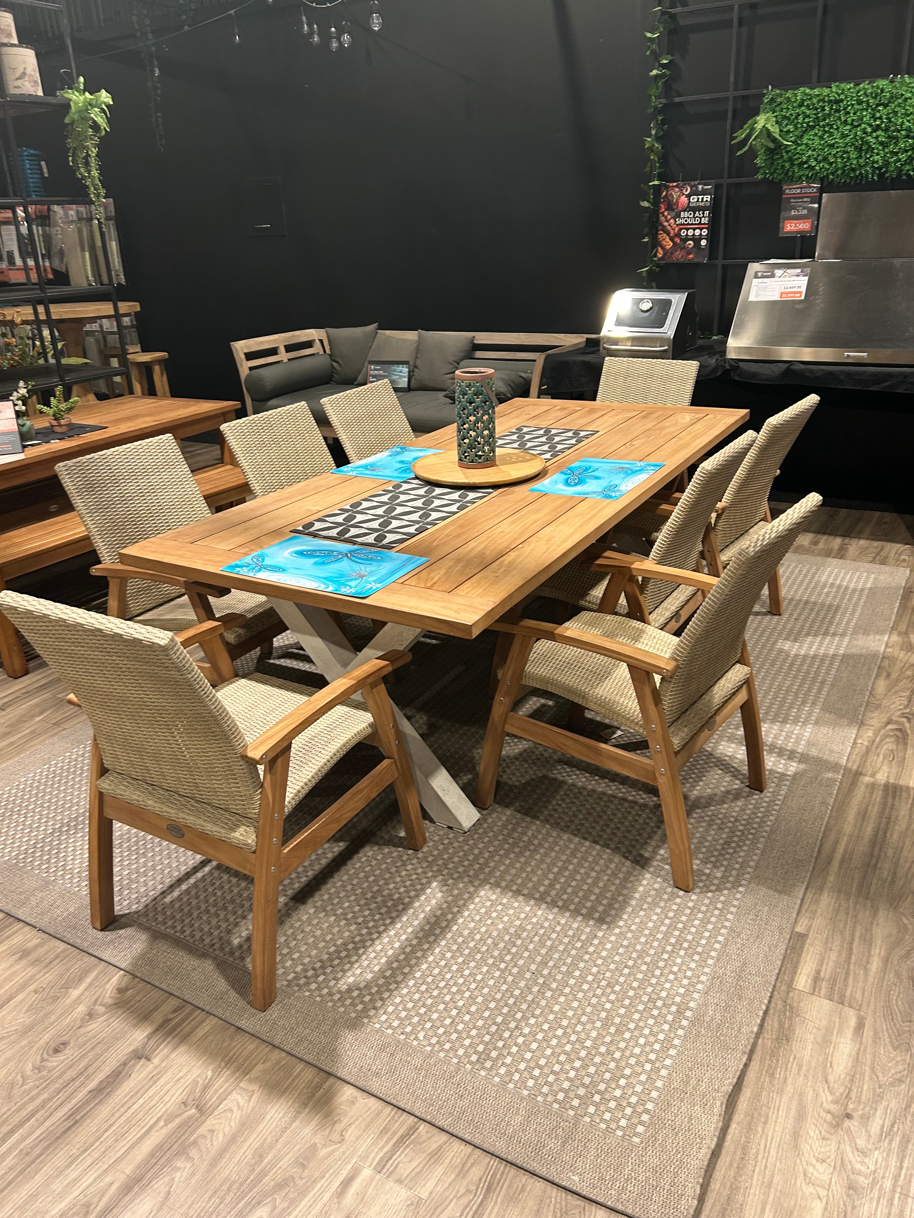 Clearance Sale - Valcor Teak Table Setting with 8 Flinders Wicker Chairs