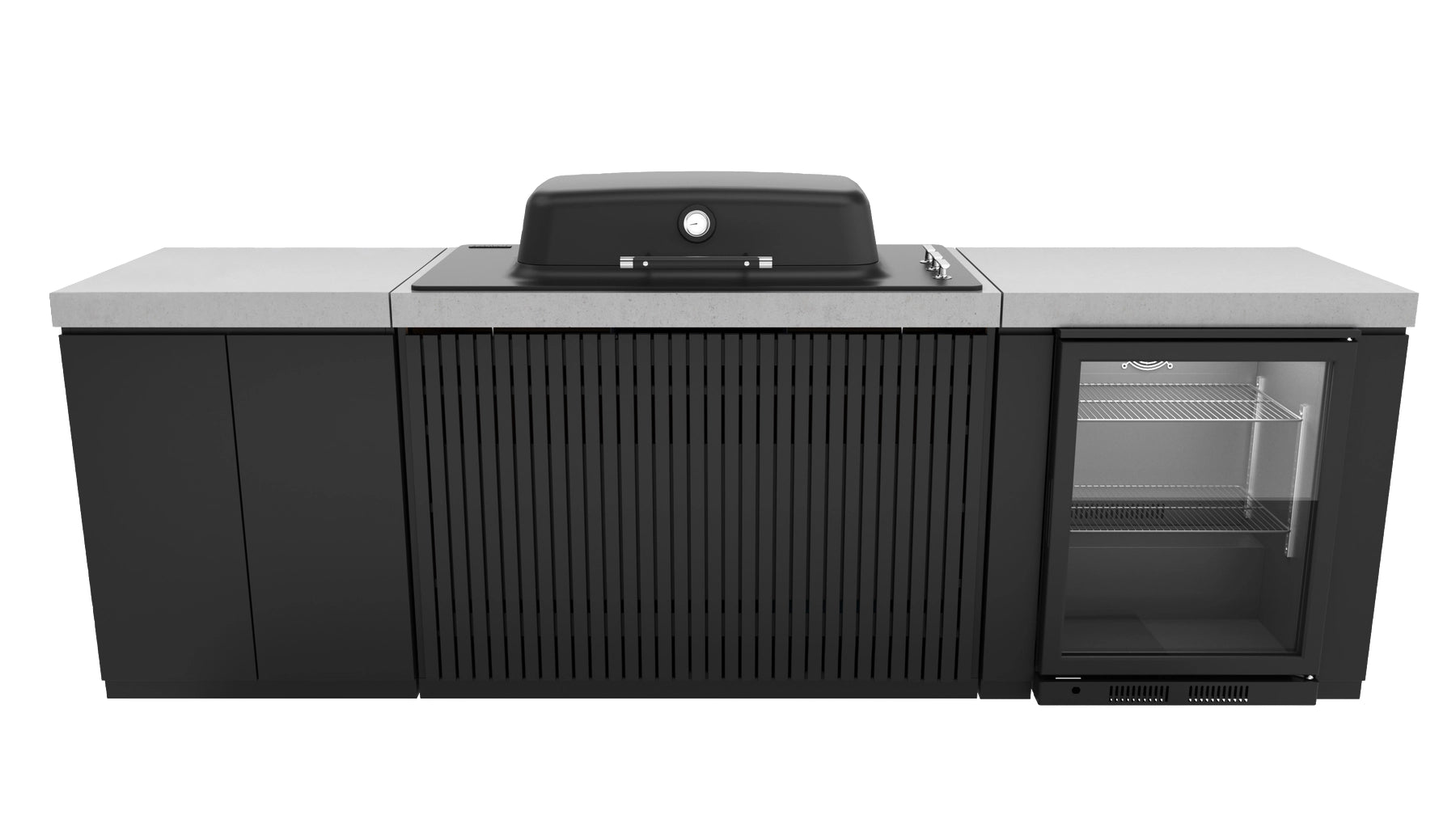 Everdure Seabreeze 3 Burner BBQ Black Modular Outdoor Kitchen with Double Door Storage & Beverage Cooler