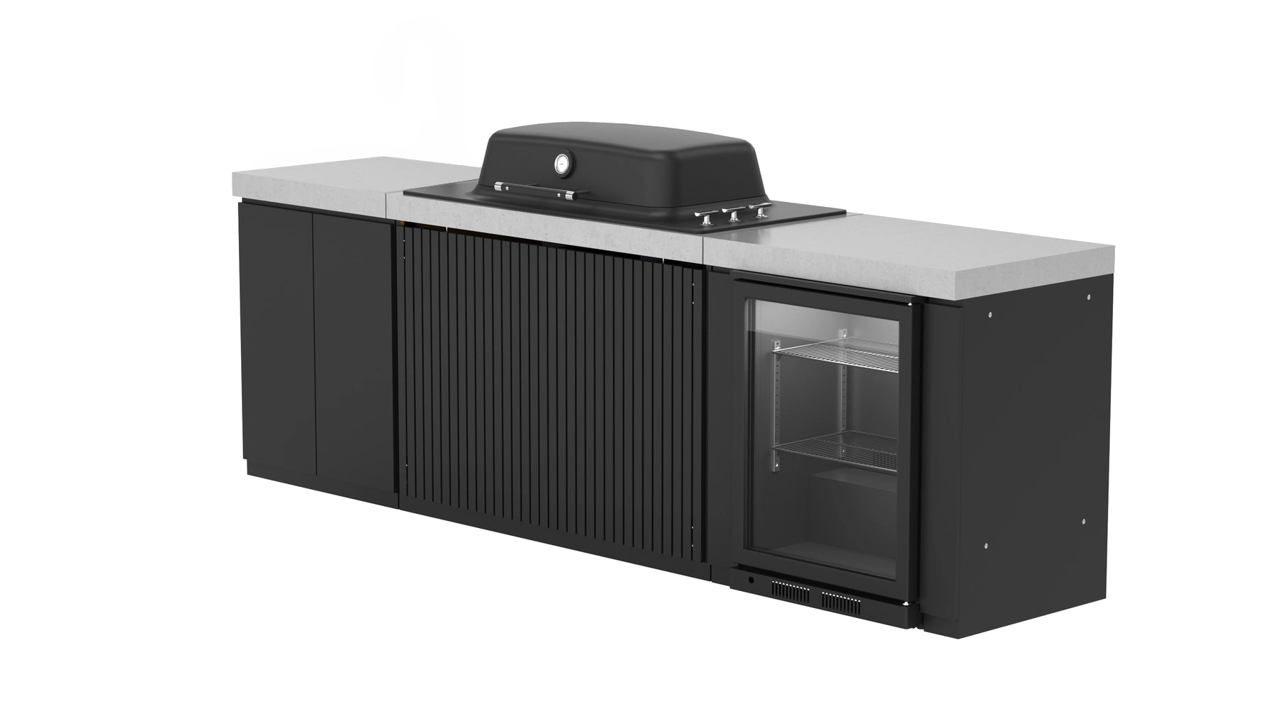 Everdure Seabreeze 3 Burner BBQ Black Modular Outdoor Kitchen with Double Door Storage & Beverage Cooler