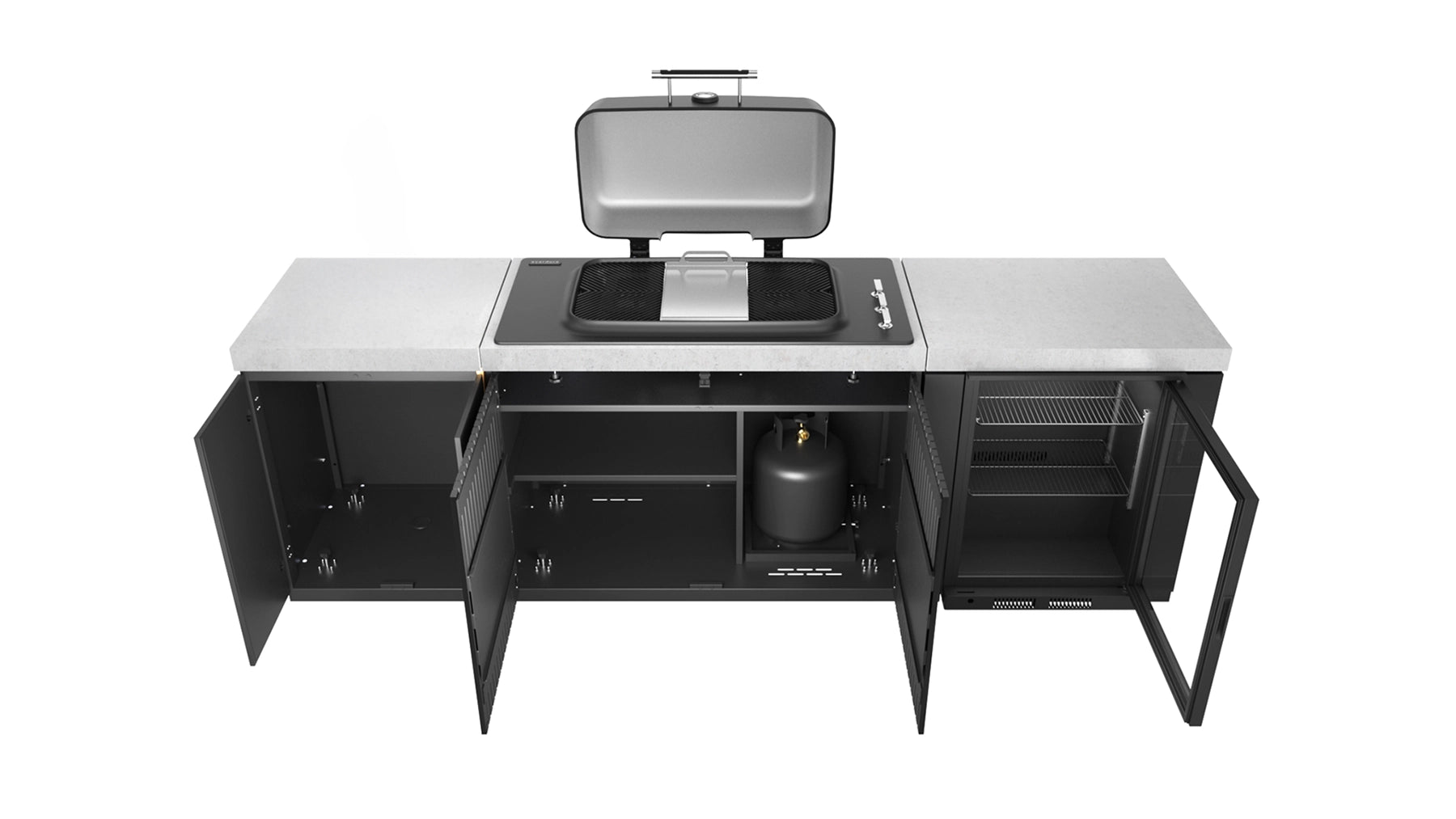 Everdure Seabreeze 3 Burner BBQ Black Modular Outdoor Kitchen with Double Door Storage & Beverage Cooler