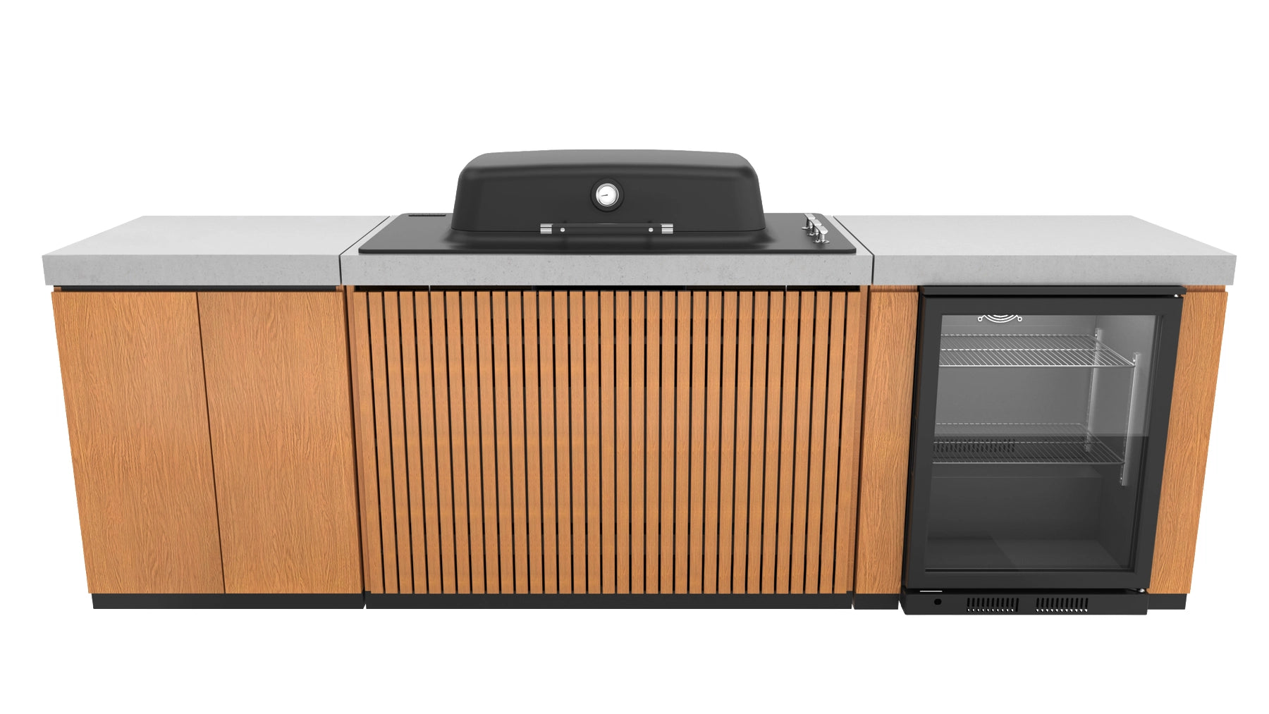 Everdure Seabreeze 3 Burner BBQ Timber Look Modular Outdoor Kitchen with Double Door Storage & Beverage Cooler