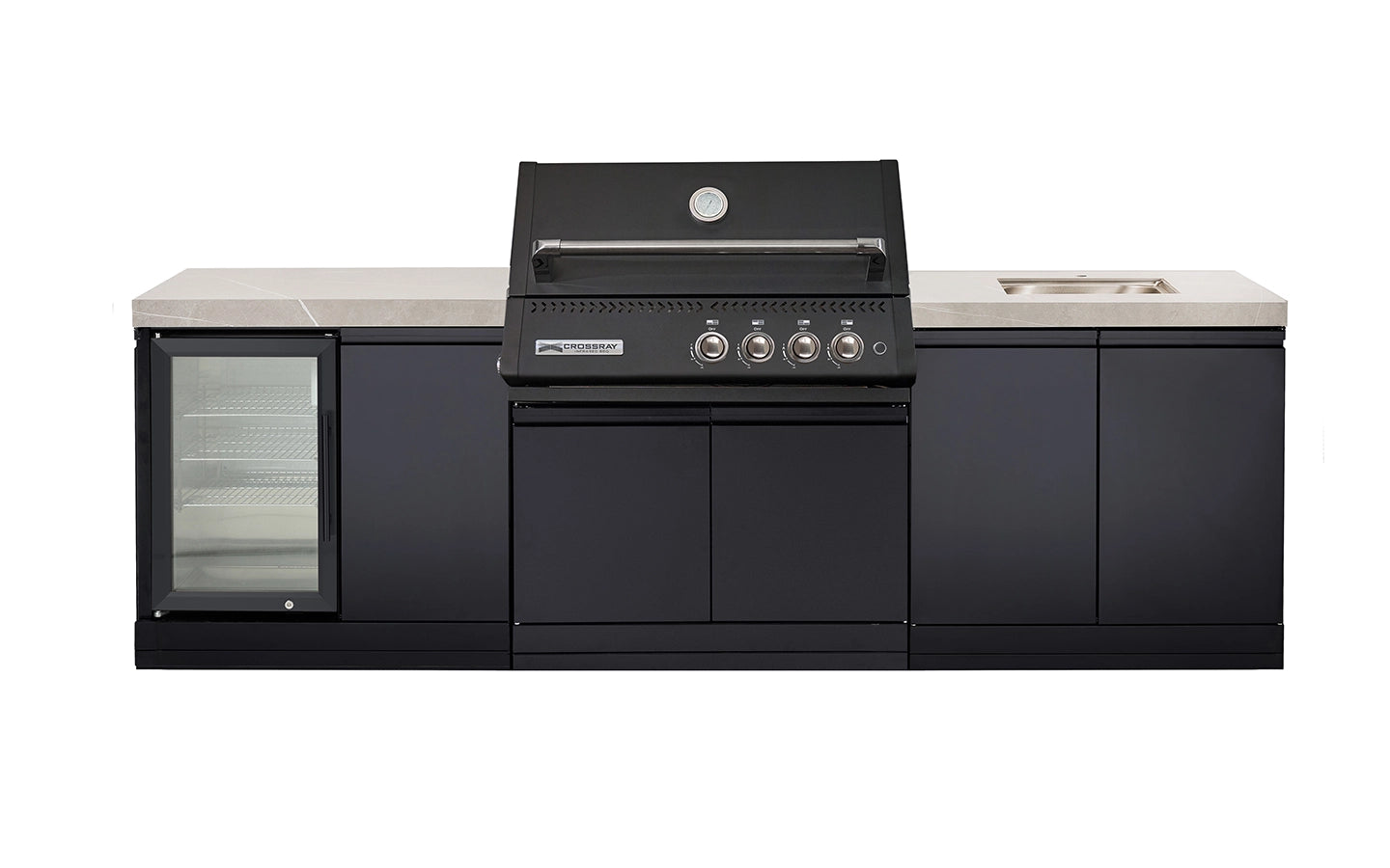 Crossray Premium Xplor Grey Outdoor Kitchen with Black 4 Burner BBQ