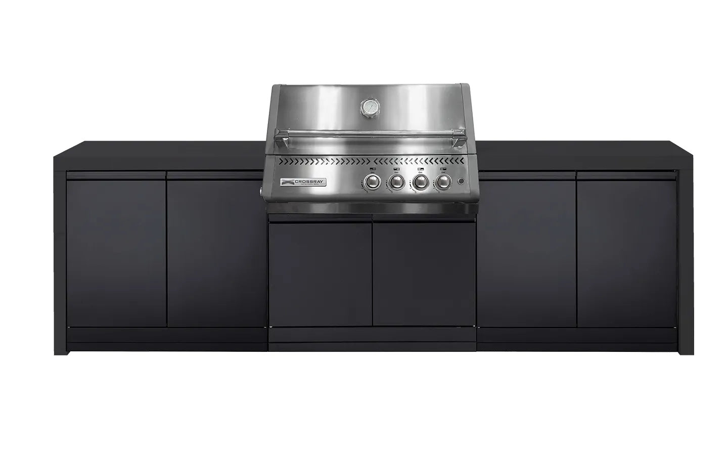 Crossray Xplor Black Outdoor Kitchen 4 Burner BBQ & Double Side Cabinets